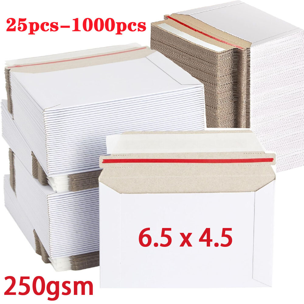 25-1000pcs 6.5 x 4.5 White RIGID PHOTO SHIPPING FLATS CARDBOARD ENVELOPE MAILERS