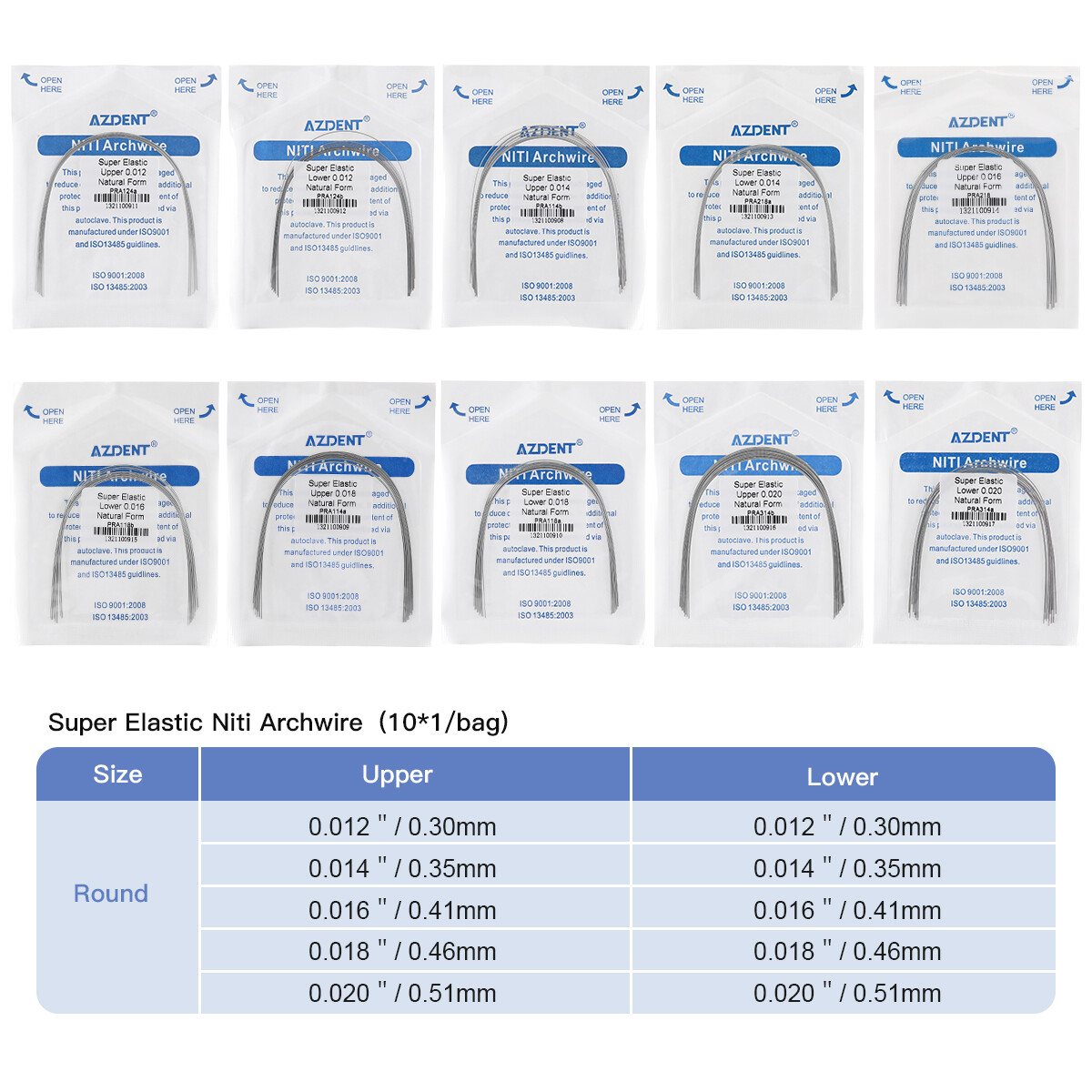 AZDENT Dental Orthodontic Super Elastic Niti Round Arch Wires Nature Form FDA