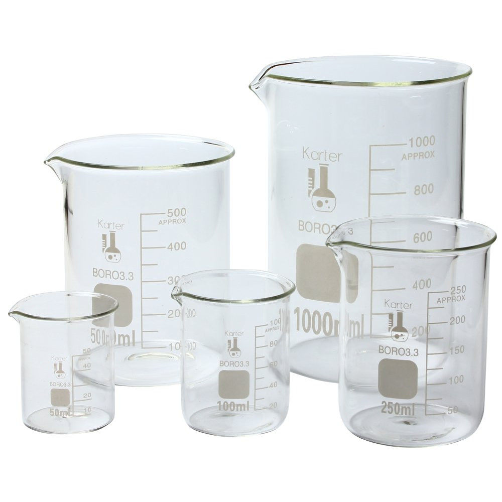 5 Pack Glass Lab Pyrex Beaker Set Measuring Cup 50/100/250/500/1000 ML White