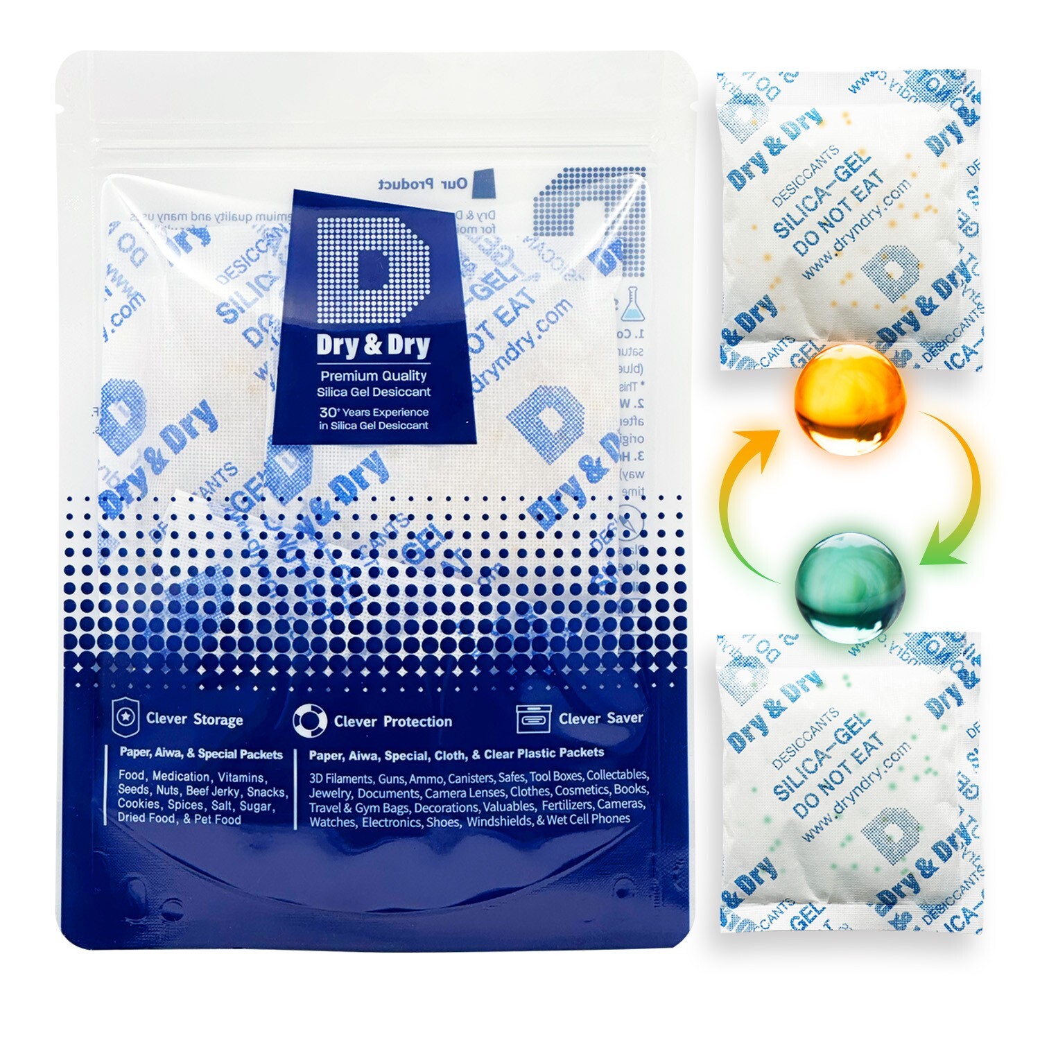 50 gram X 12 PK “Dry & Dry” Food Grade Orange Indicating Silica Gel Packets