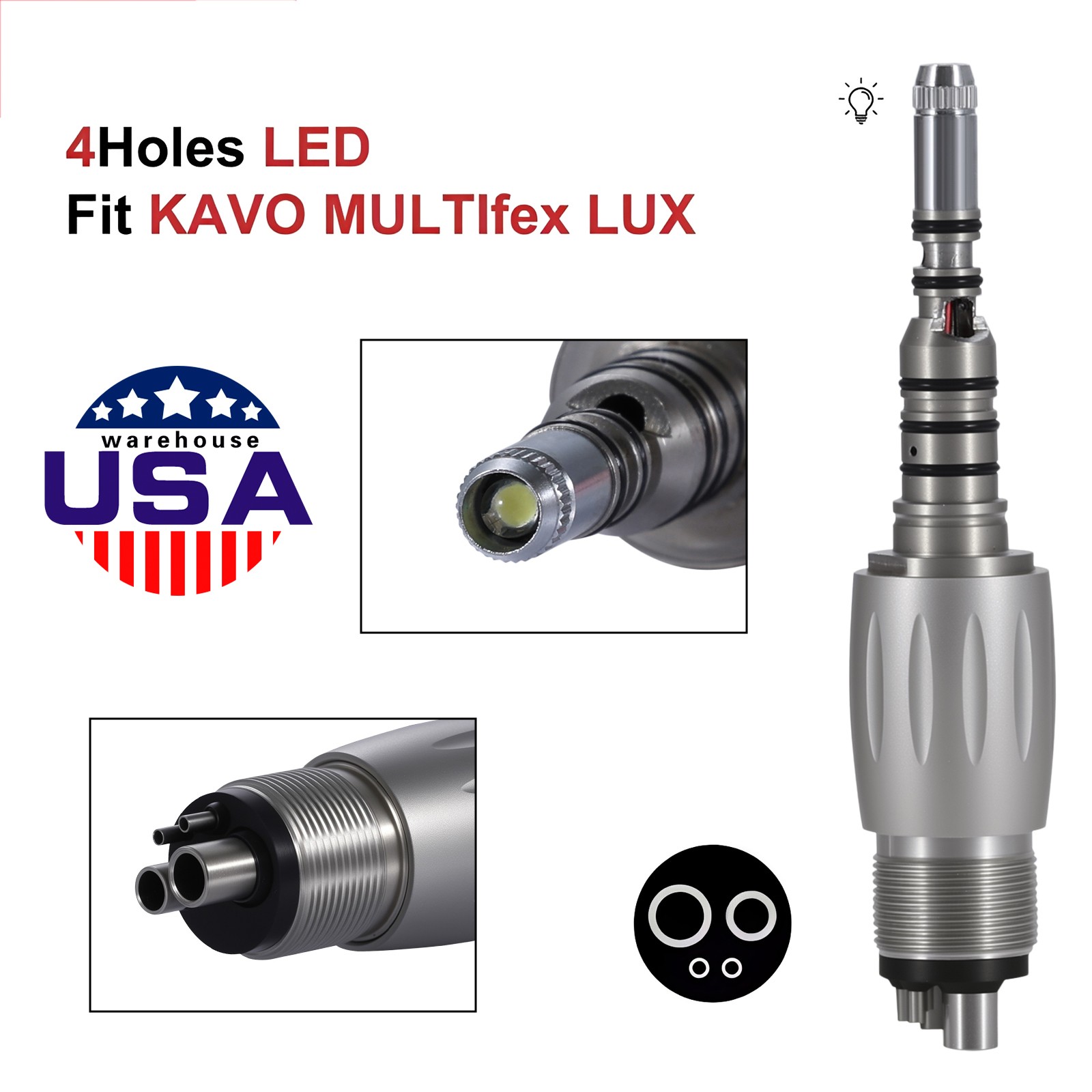 Dental LED Quick Coupler 4 Hole for KAV MULTIFlex LUX Fiber Optic Handpiece dk