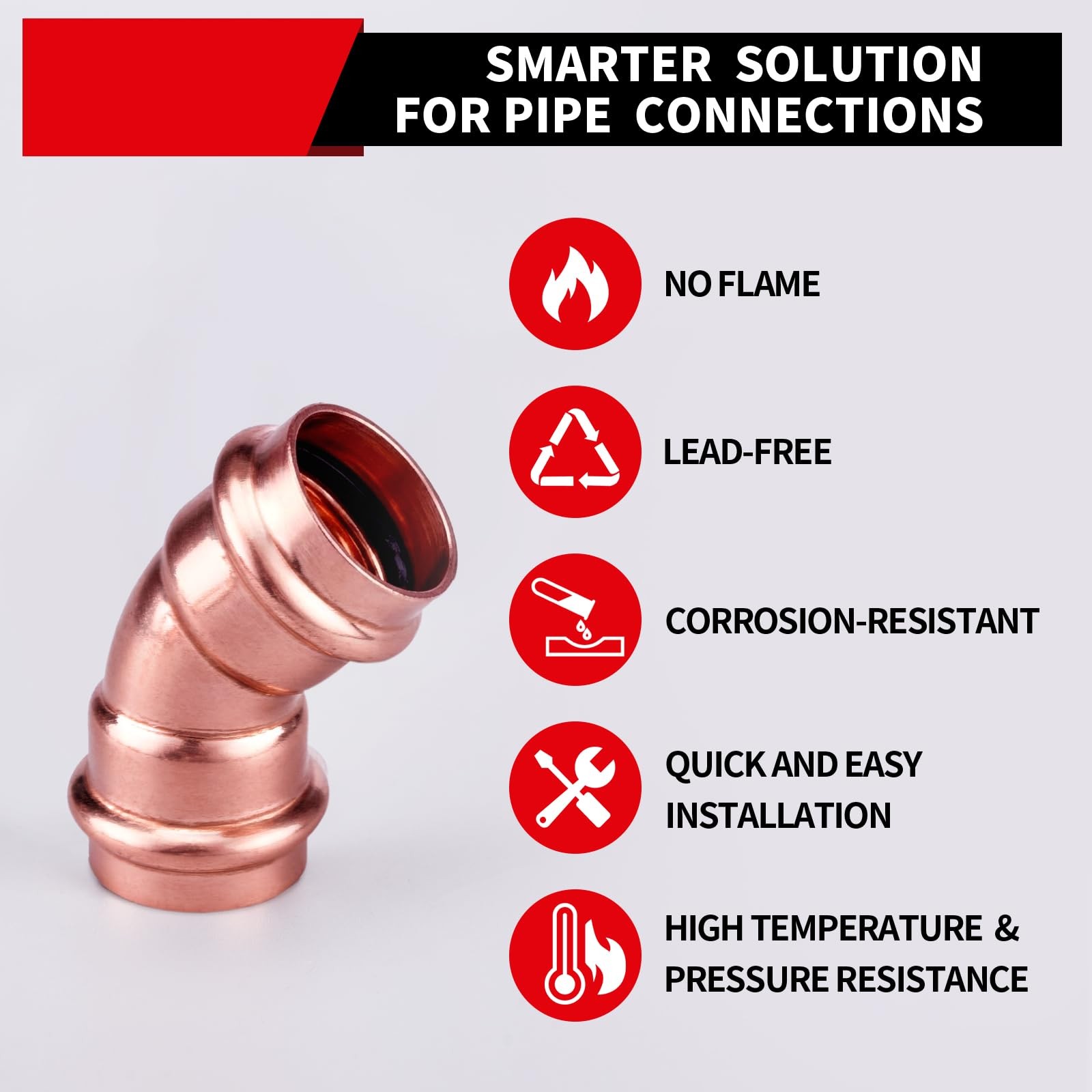 ROGVOC Copper Press Fitting 45 Degree Elbow Fittings, 5-Pcs 1 x 1 inch Heavy