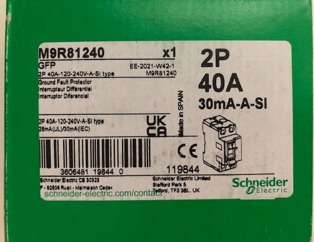 SCHNEIDER ELECTRIC M9R81240 GROUND FAULT PROTECTOR ,2P,40A NEW IN BOX!!