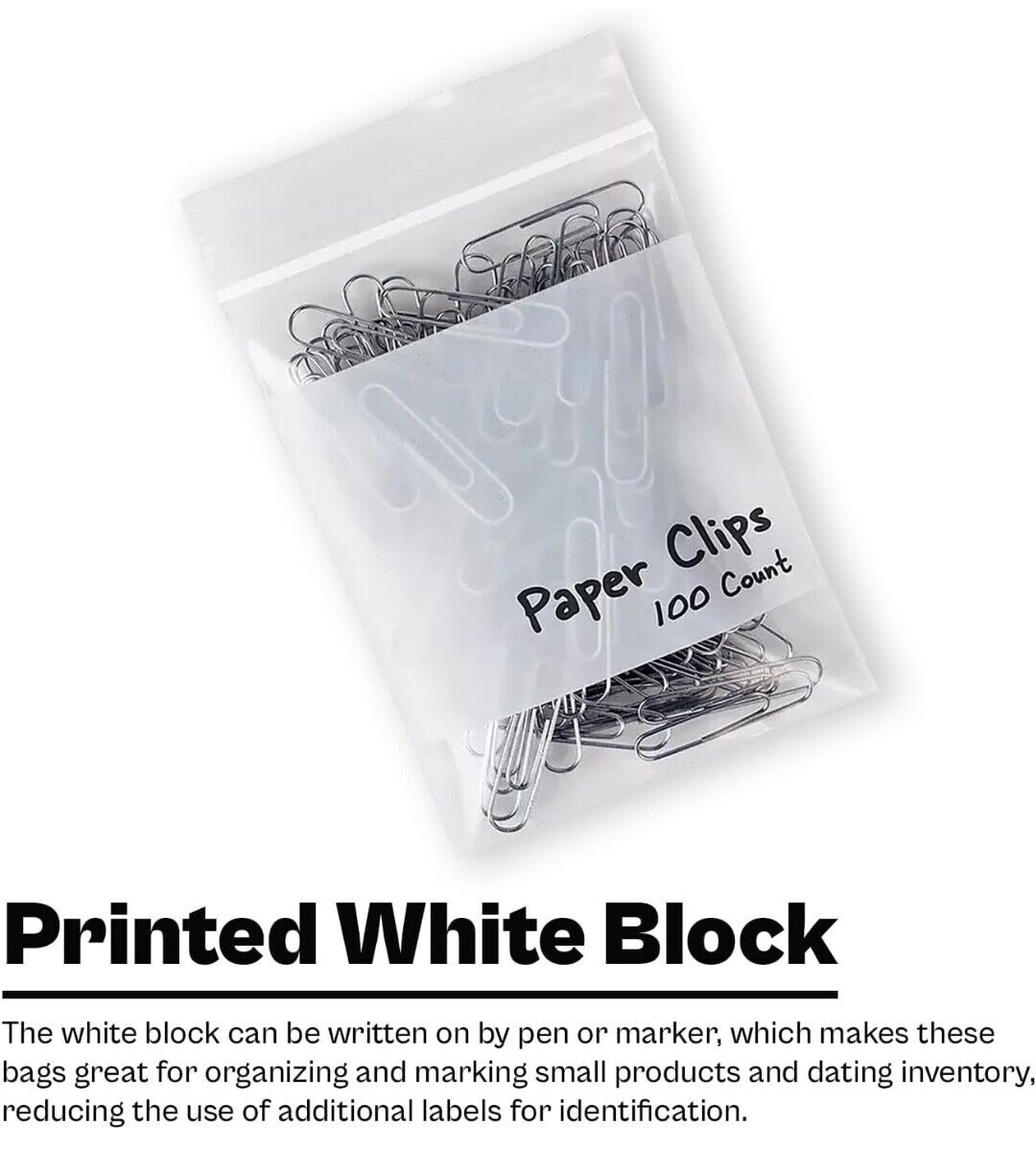 WHITE BLOCK HEAVY DUTY 2 Mil Clear Zip Seal Bags Reclosable Top Lock Plastic