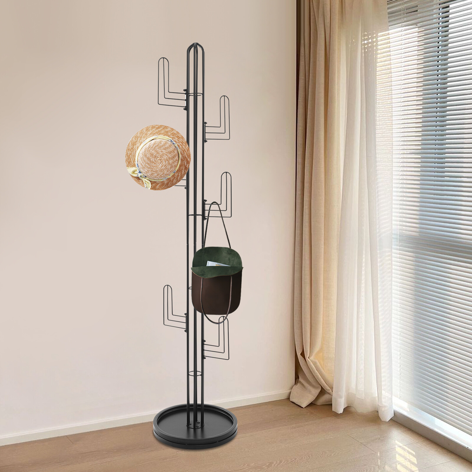 Freestanding Coat Rack Black Clothing Rack Stand Cactus Shape Clothing Stand