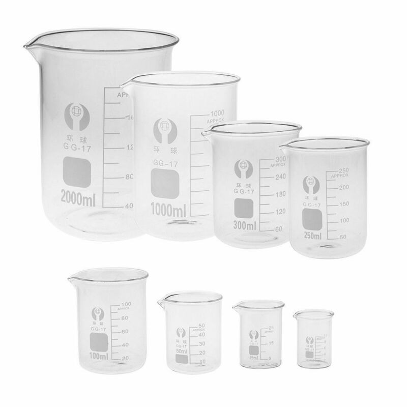 Glass BEAKER Graduated Low Form Research Grade Beakers 15 – sizes – 1pcs