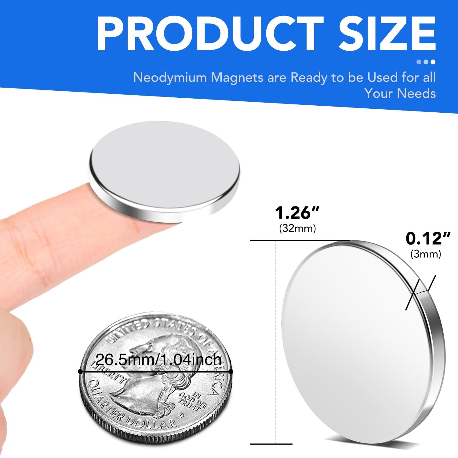 Super Strong Neodymium Disc Magnets with Double-Sided Adhesive, Powerful Permane