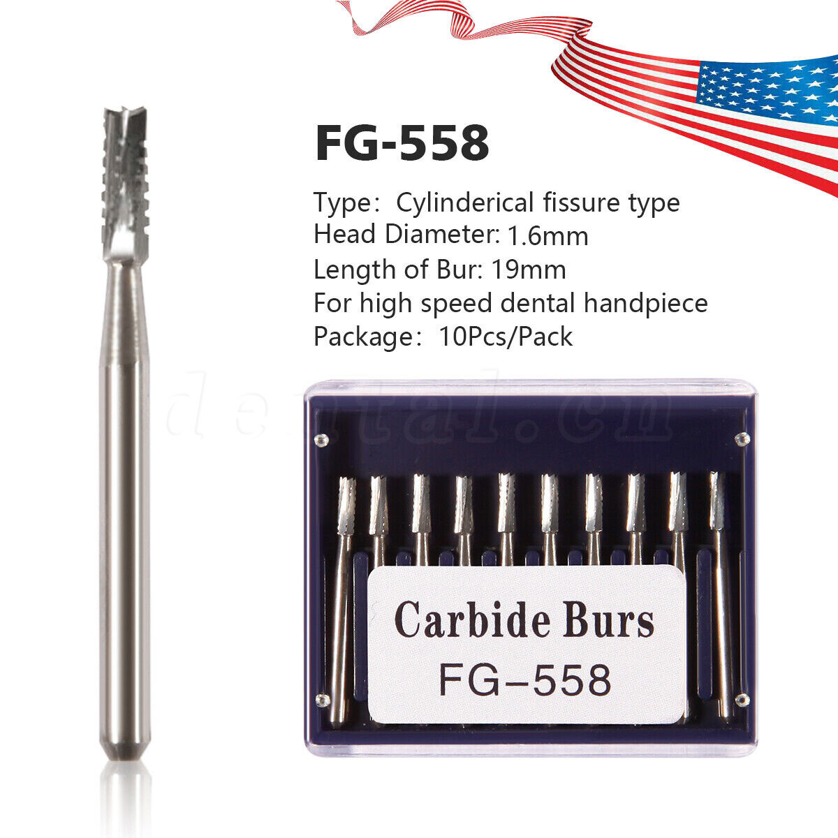 Dental Carbide Burs Tungsten Steel Bur FG 558 Pear for High Speed Handpiece