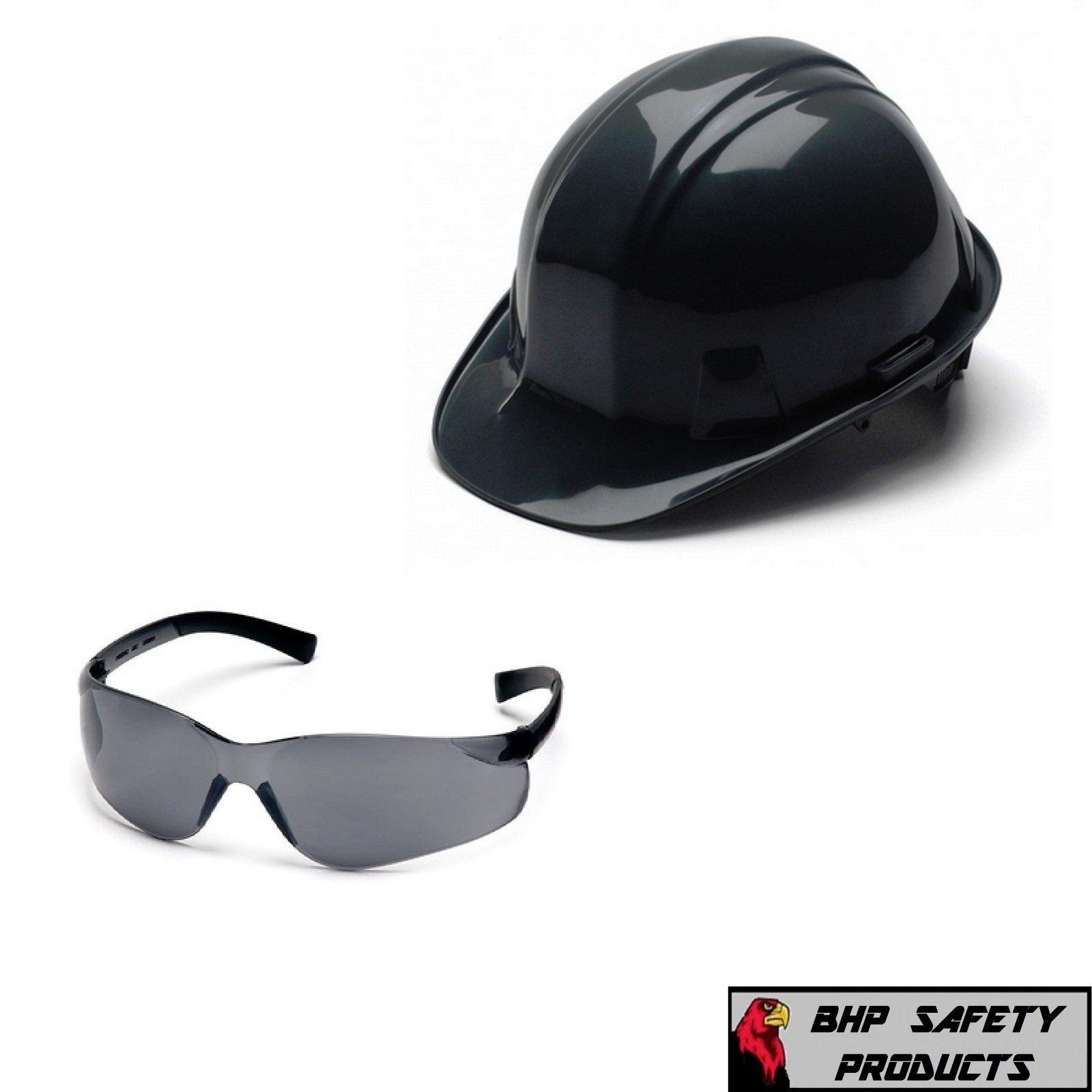PYRAMEX BLACK CAP STYLE HARD HAT & SMOKE GRAY ZTEK SAFETY GLASSES HP14111 S2520S