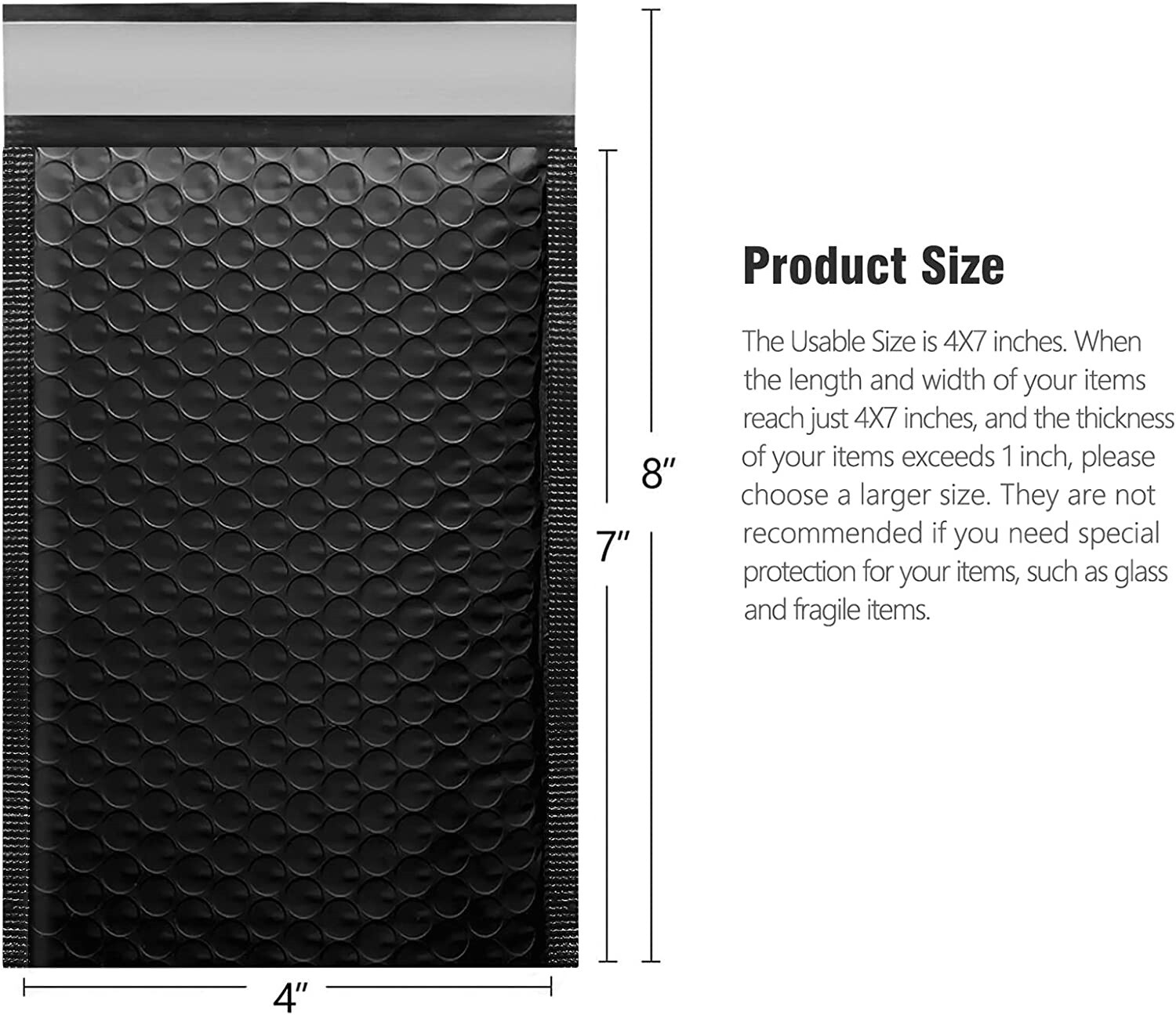 50 #000 4×8 Black Poly Bubble Padded Envelopes Self-Sealing Mailers