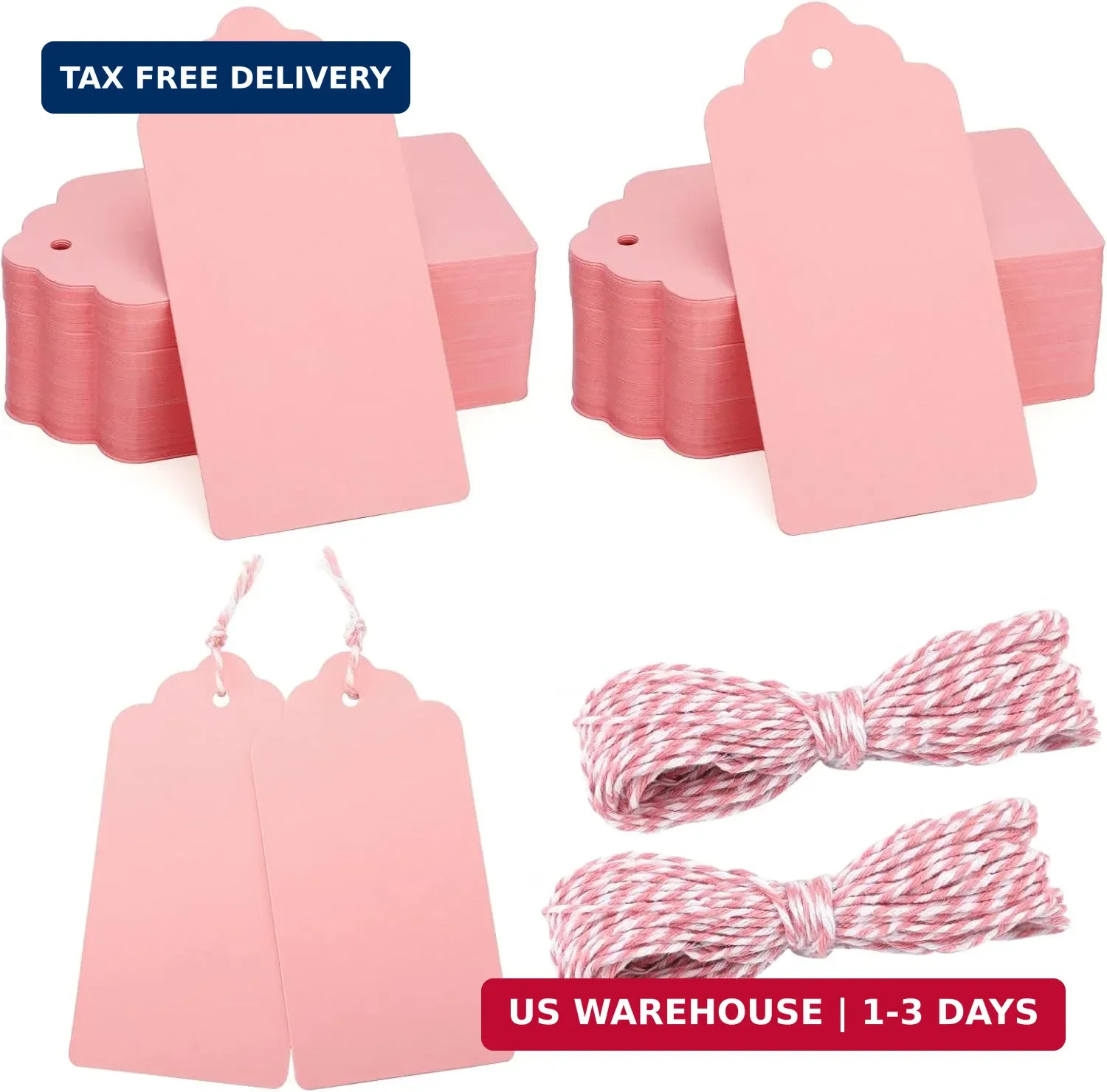 jijAcraft 100pcs Blank Paper Gift Tags with String, 4’x 2′ Pink Rectangle Craft