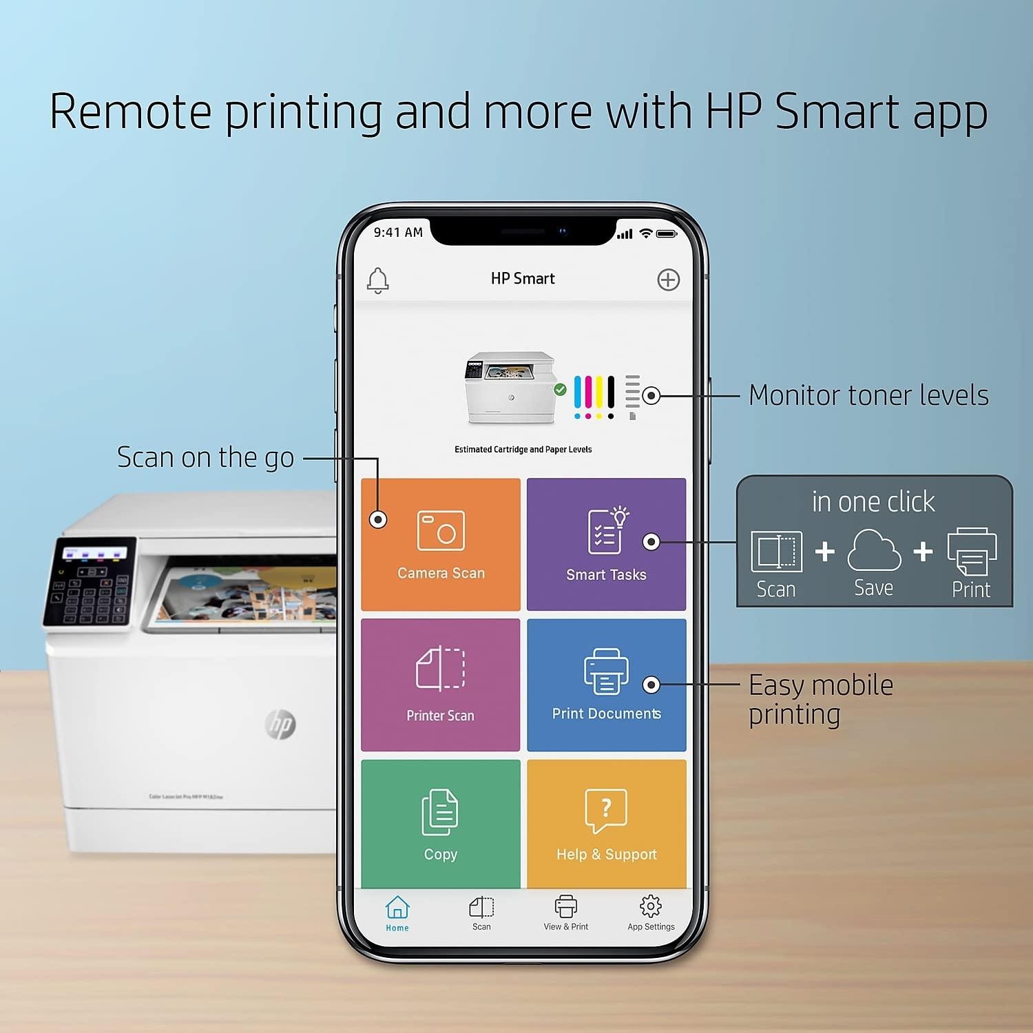 HP Color LaserJet Pro M182nw Wireless All-in-One Laser Printer, Remote Mobile Pr