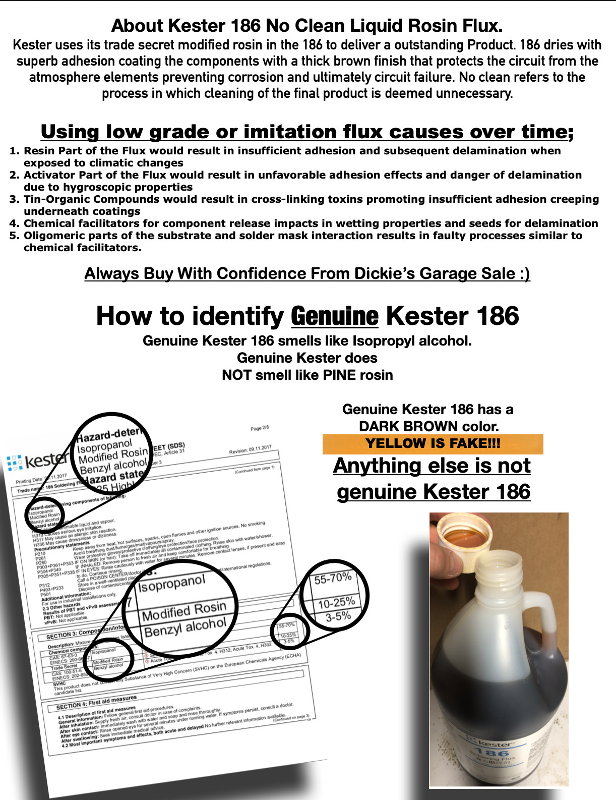 3.5oz / 103.93ml KESTER 186 RMA NO CLEAN LIQUID FLUX NEEDLE TIP BOTTLE COMBO
