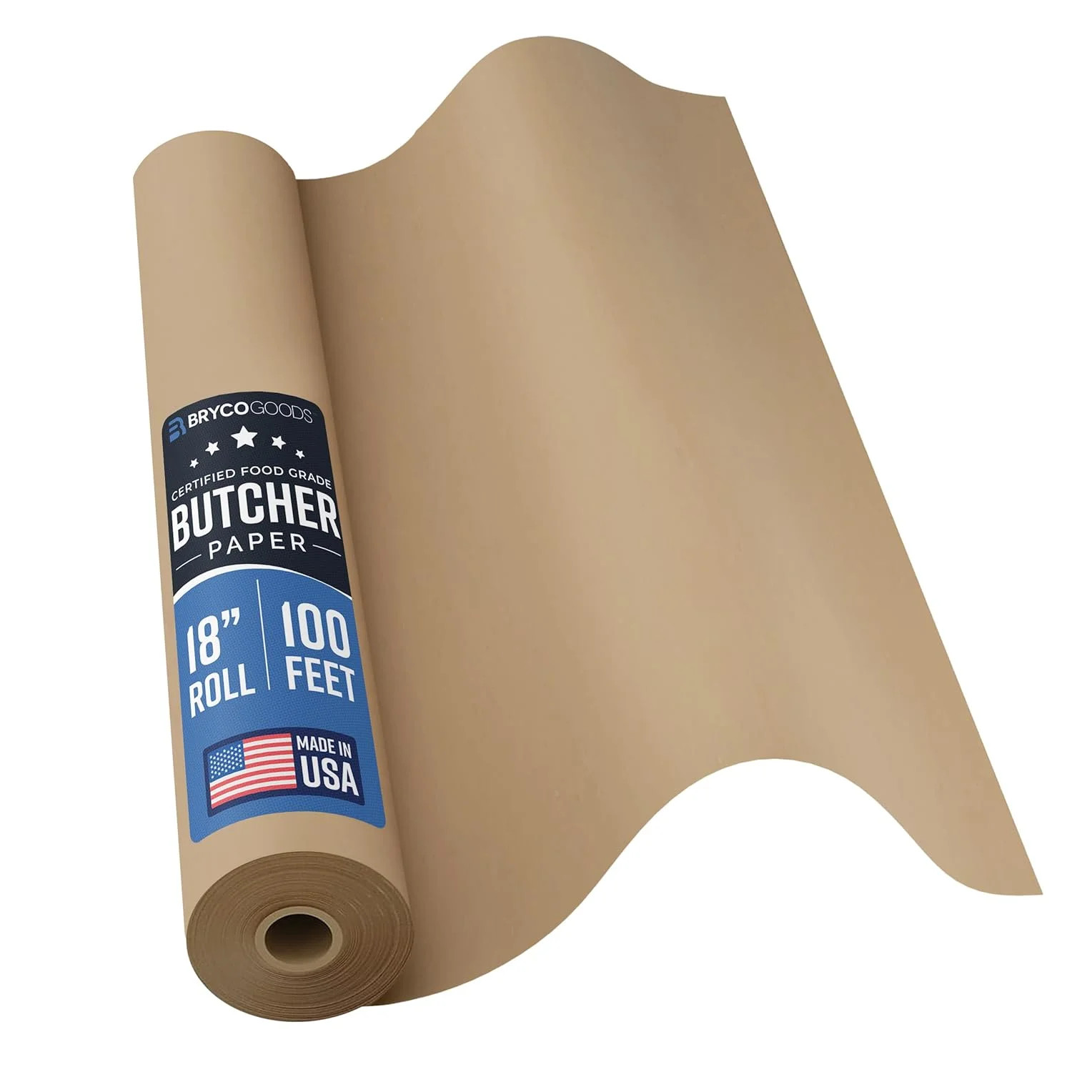 Brown Kraft Butcher Paper Roll – 18 Inch x 100 Feet – USA Made – Food-Grade Pape