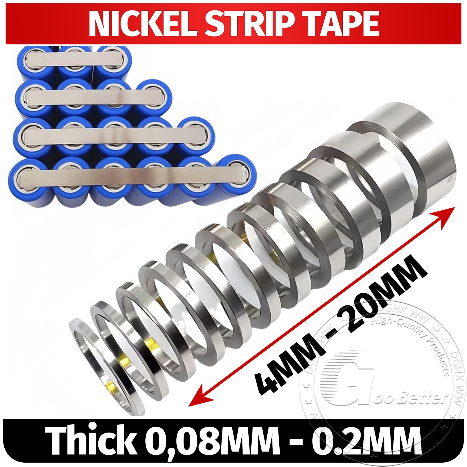 99.96% Pure Nickel strip Tape Li 18650 Battery Spot Welding 0.08-0.2mm Thickness