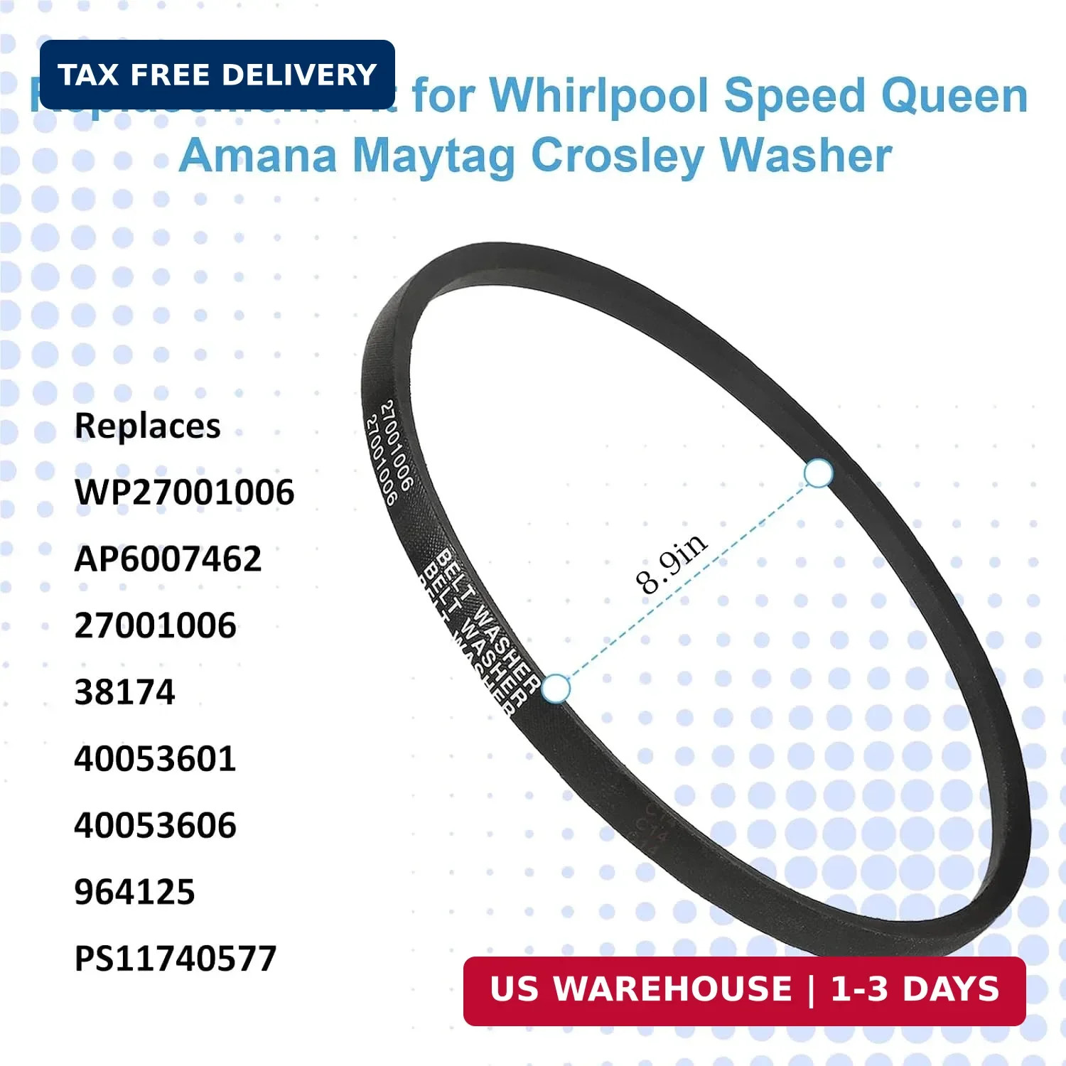 27001006 WP27001006 Washer Drive Belt for Whirpool Amana Maytag Washing Machine