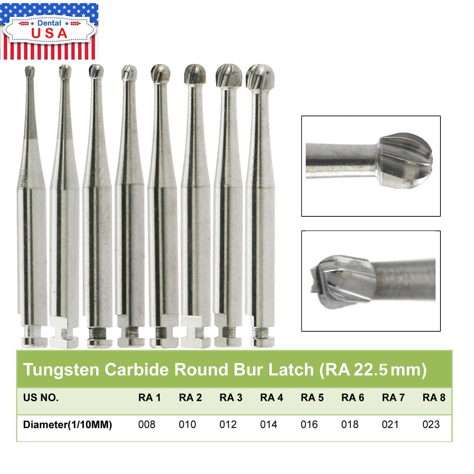 5-100 8 Types Dental Round Carbide Bur for Slow Speed Latch Type RA 1# – 8# Burs