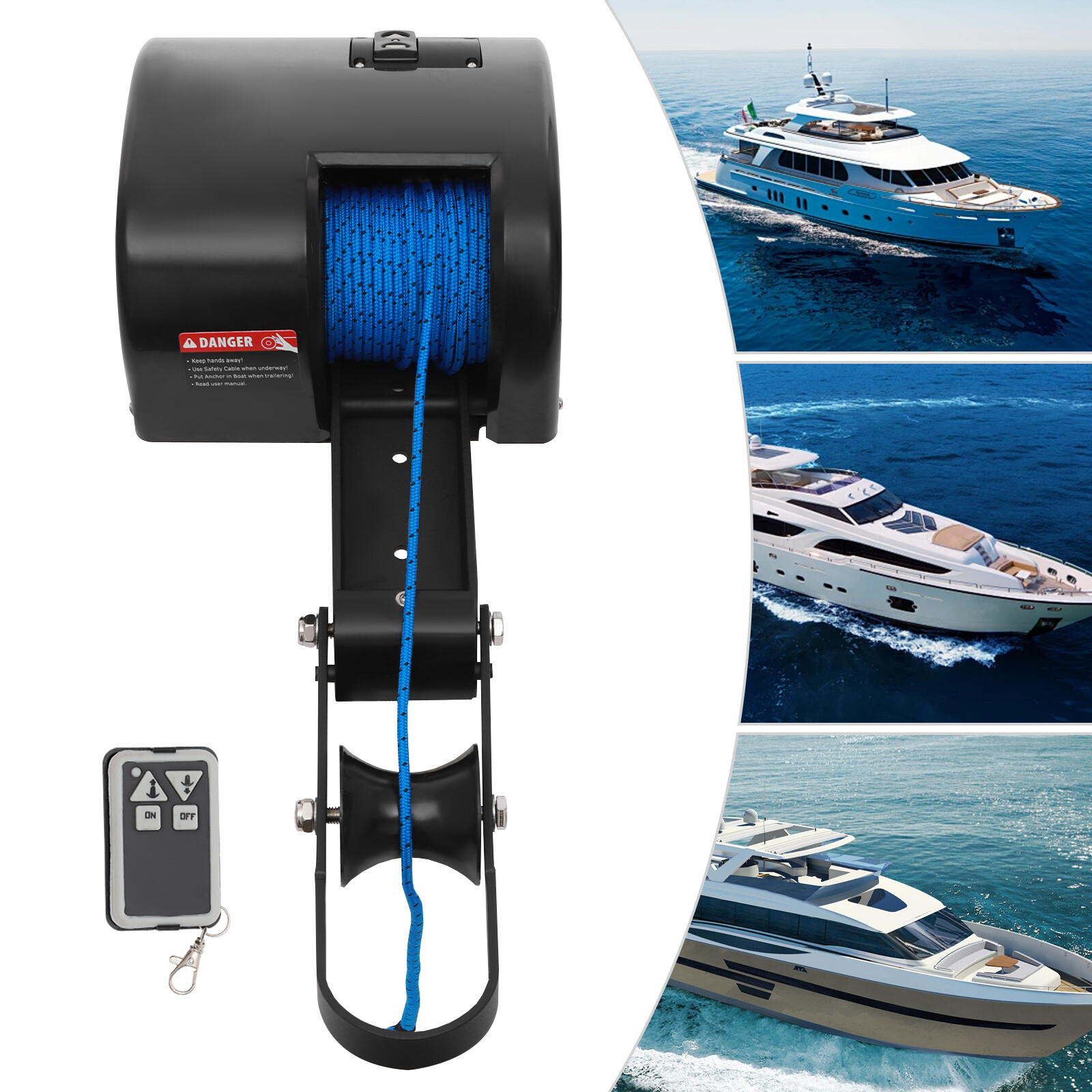 35 LBS Electric Anchor Winch with Roller & Remote Control for Boat Marine Winch