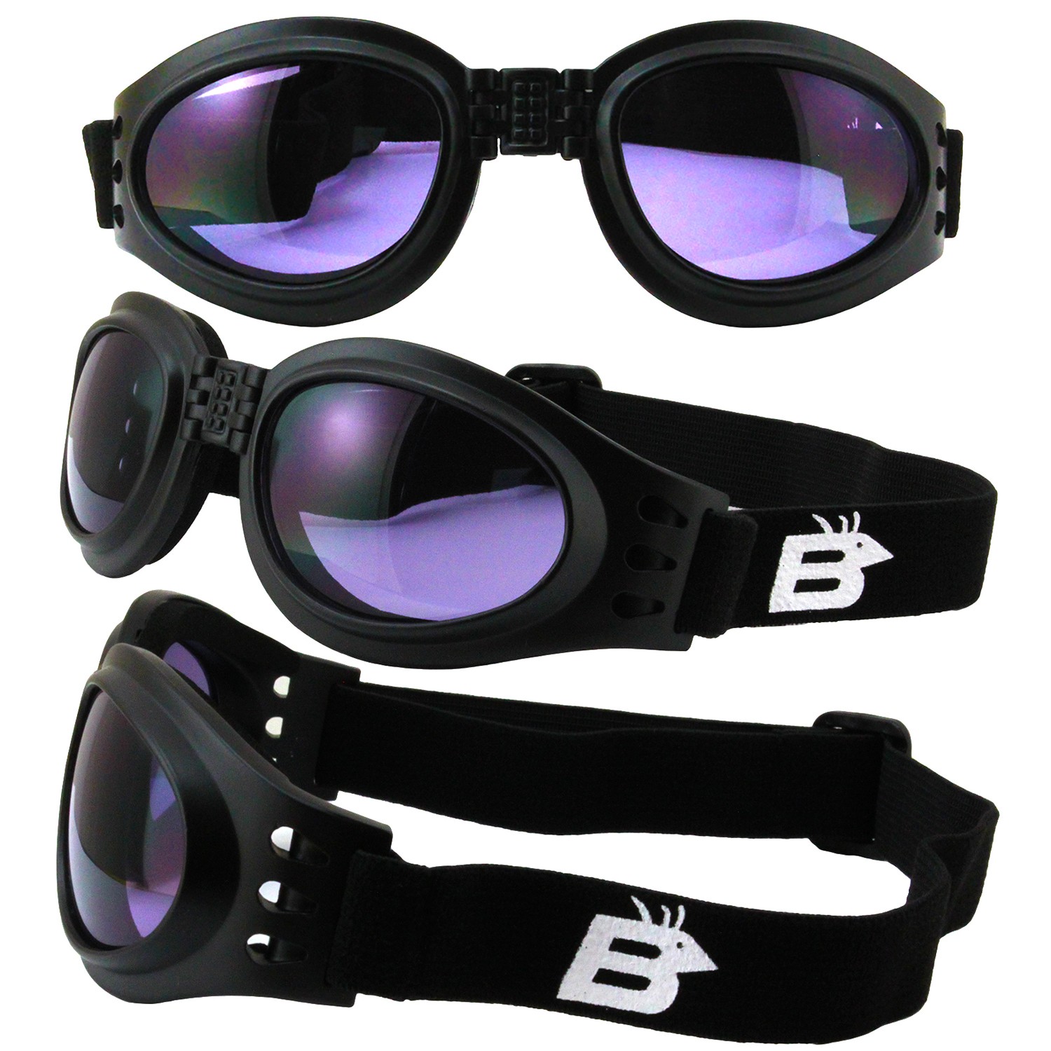 2 Pairs of Birdz Eyewear Parrot Black Padded Goggles Smoke & Purple Lenses