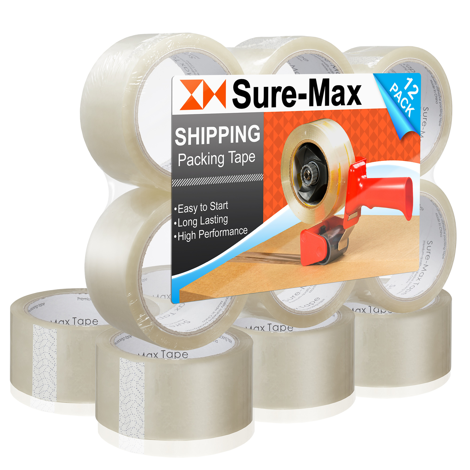 12 Rolls Clear Box Sealing Packing Tape Shipping – 2 mil 2″ x 55 Yards (165′)