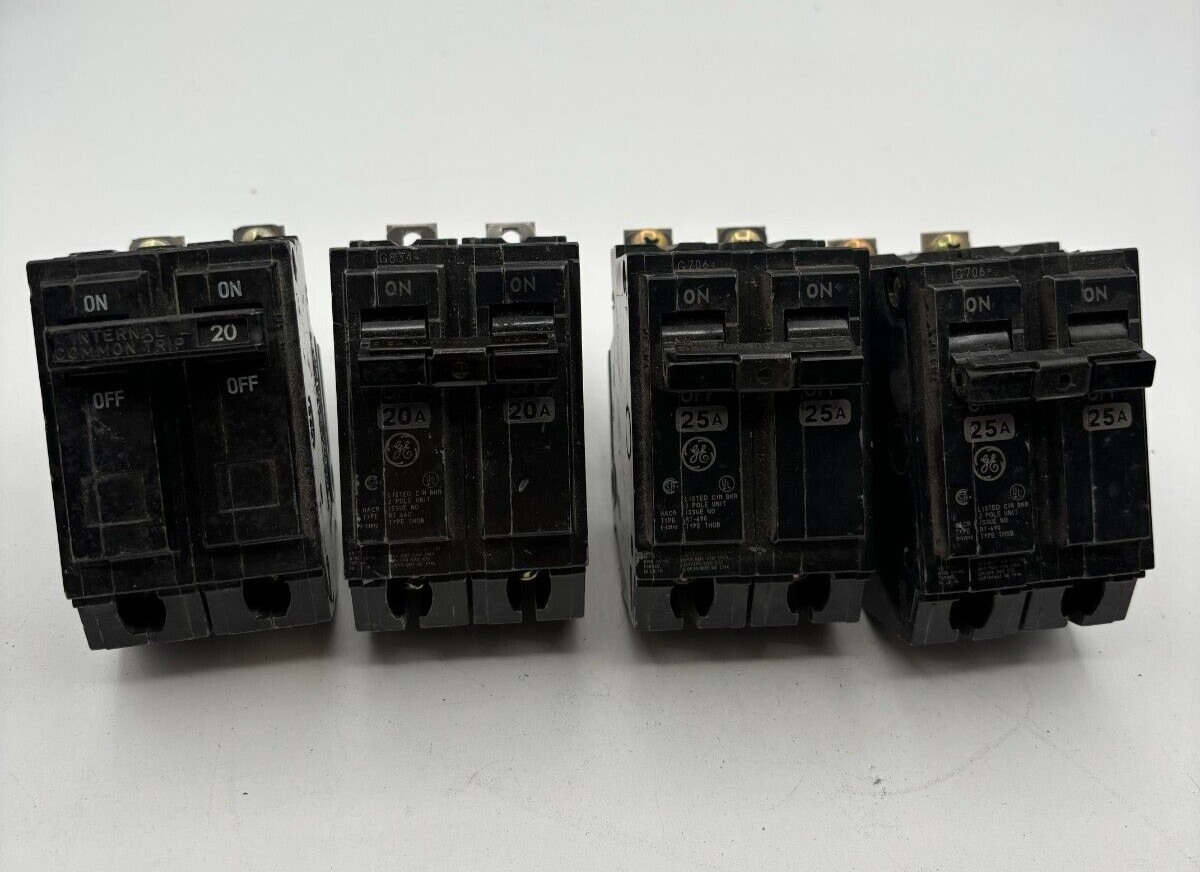 GE RT-660, 20 & 25 Amp, 2-Pole Units, Type THQB Circuit Breaker BUNDLE of 4