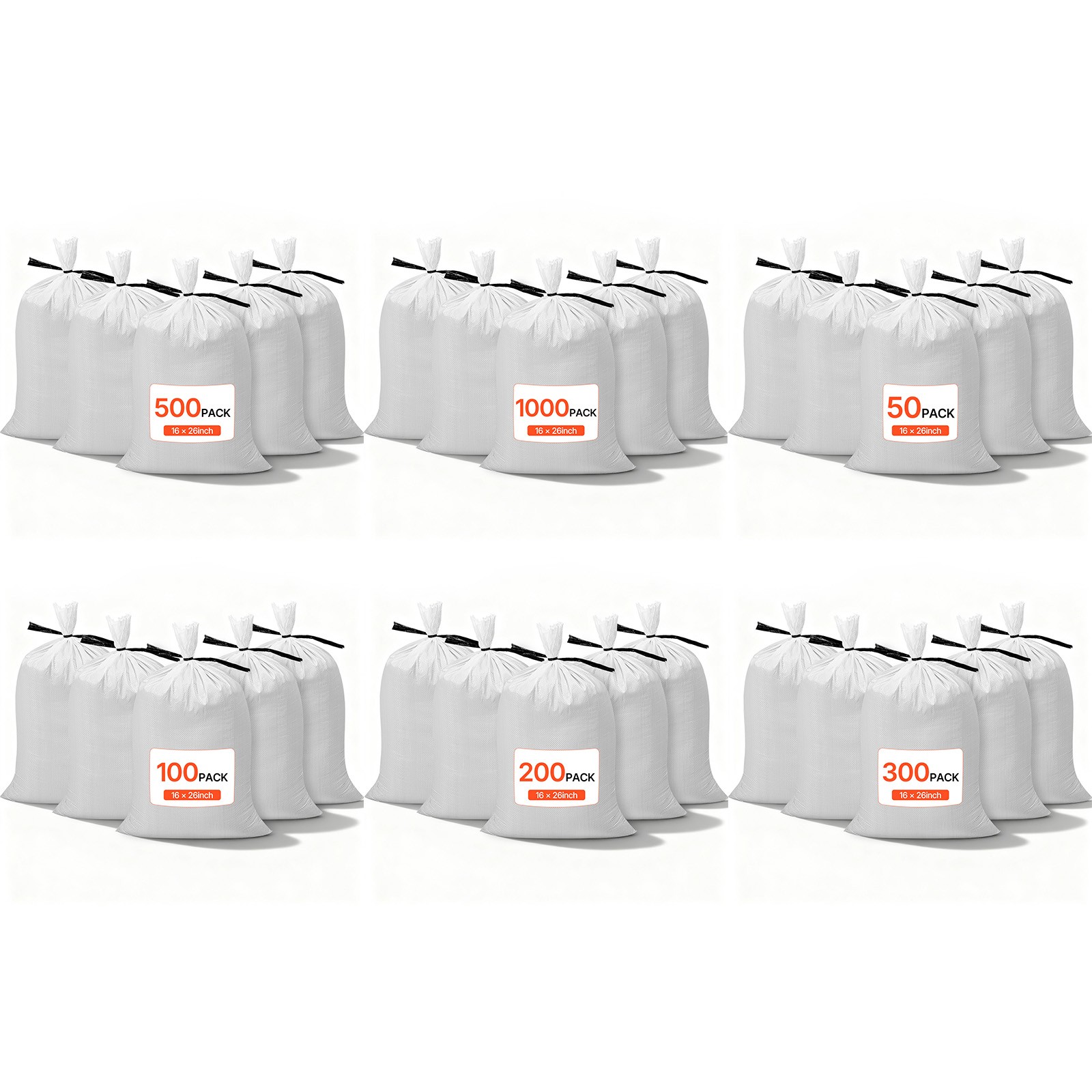 VEVOR Sandbags 50-1000 Pack 16 x 26 in Empty Heavy Duty Sand Bags 50lb Capacity