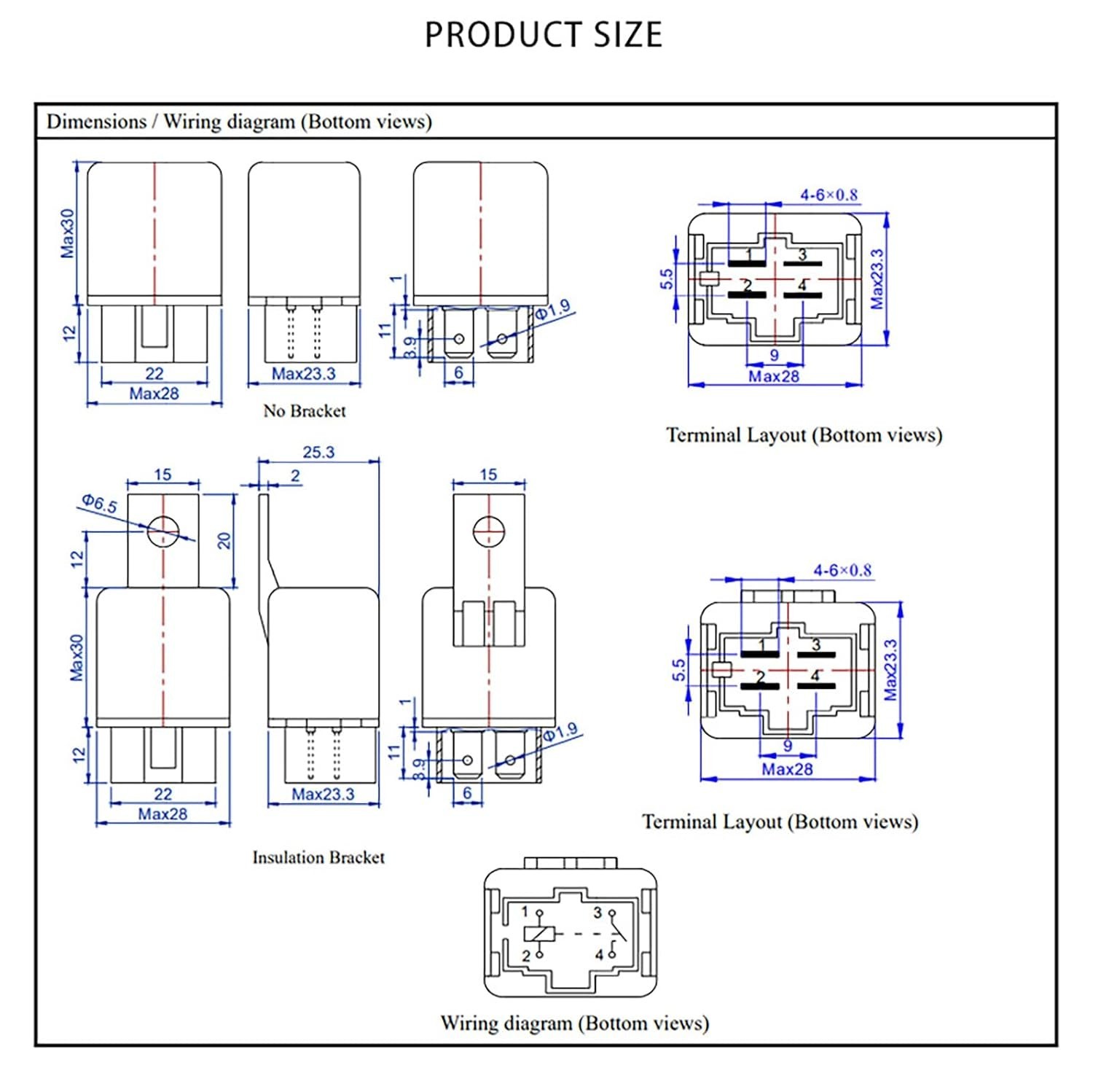 12V 40A Heavy Duty SPST 4-Pin Automotive Relay (Pack of 2) for Universal Use