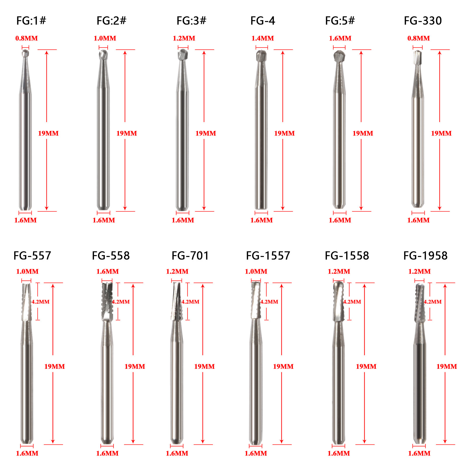 Dental Diamond /Carbide Steel Burs Drill Round For High Speed Handpiece /HP Burs