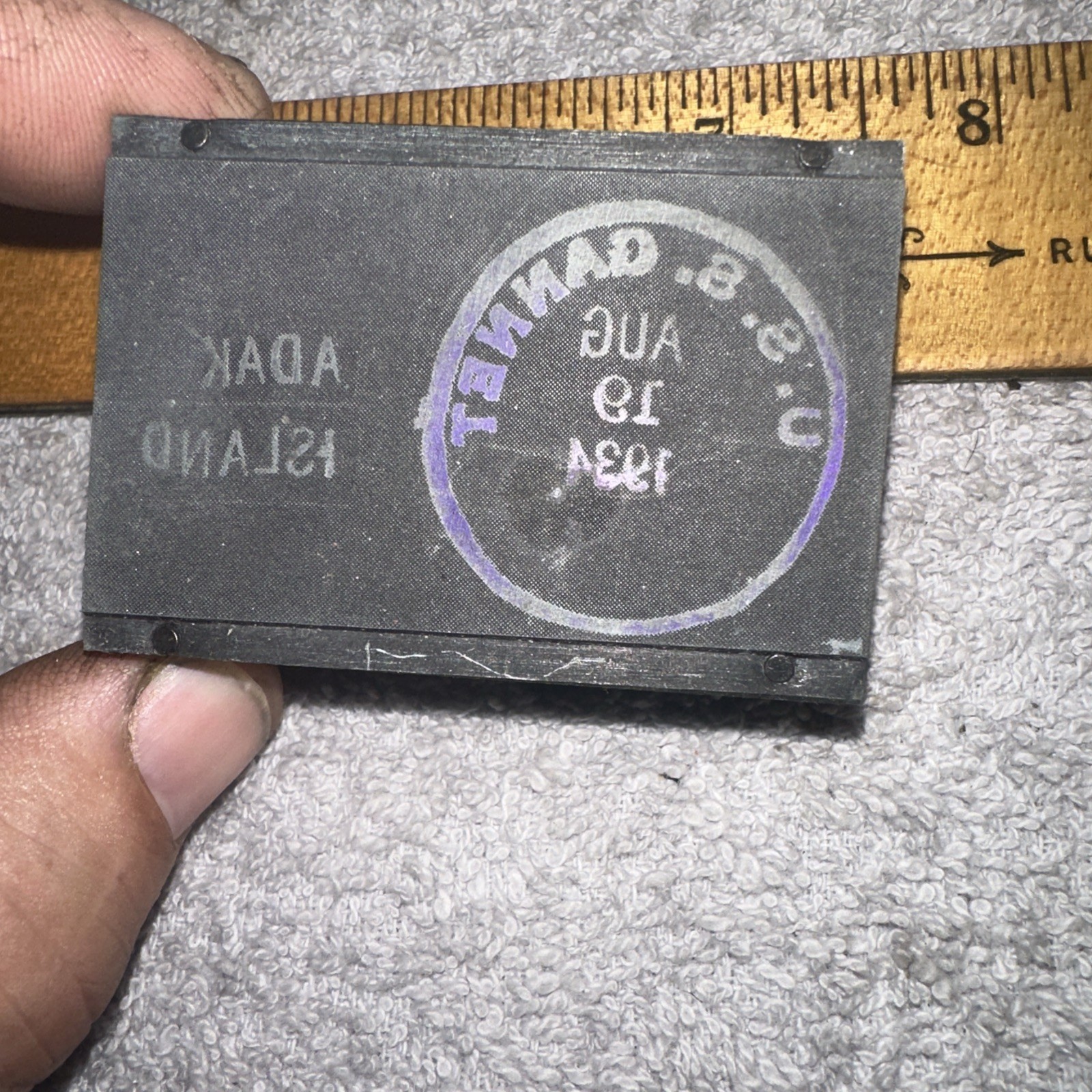 Printing Block “ U.S.S. GANNET Aug. 19 1934 ADAK ISLAND.