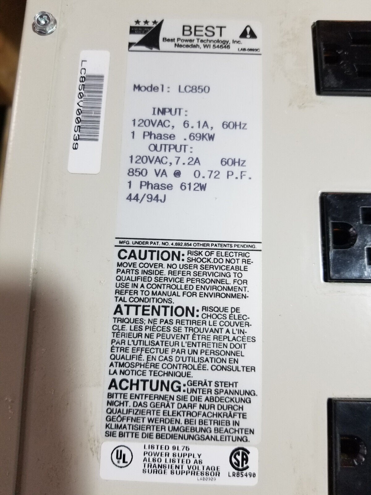 Citadel LC850 POWER SUPPLY lc850v00539