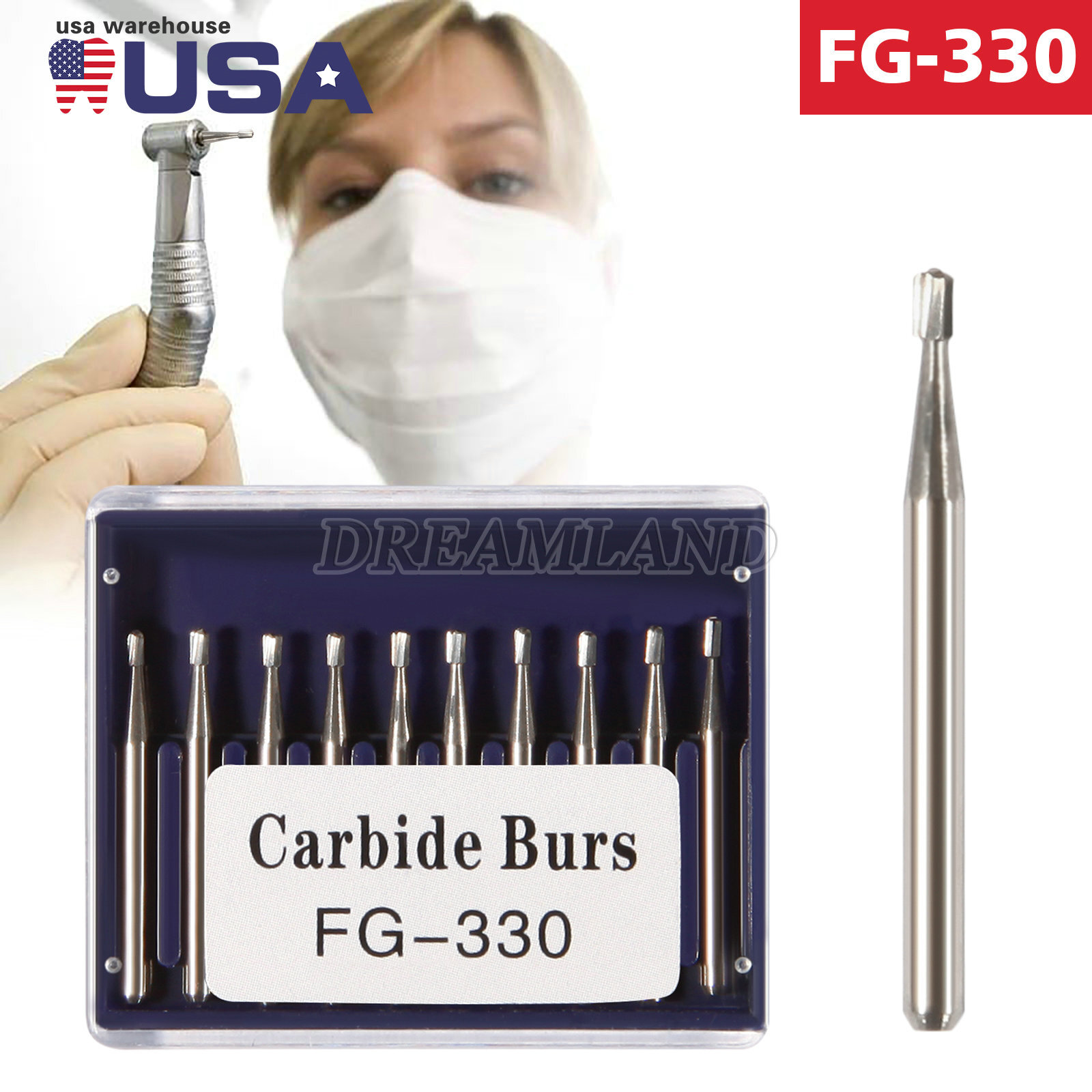 Dental Carbide Burs FG # 330 Pear for High Speed Handpiece 10 per box