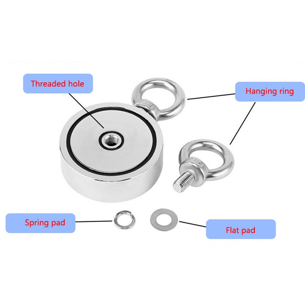2000 LBS Strong Fishing Magnet Kit Double-Sided Pull Force and Rope Carabiner
