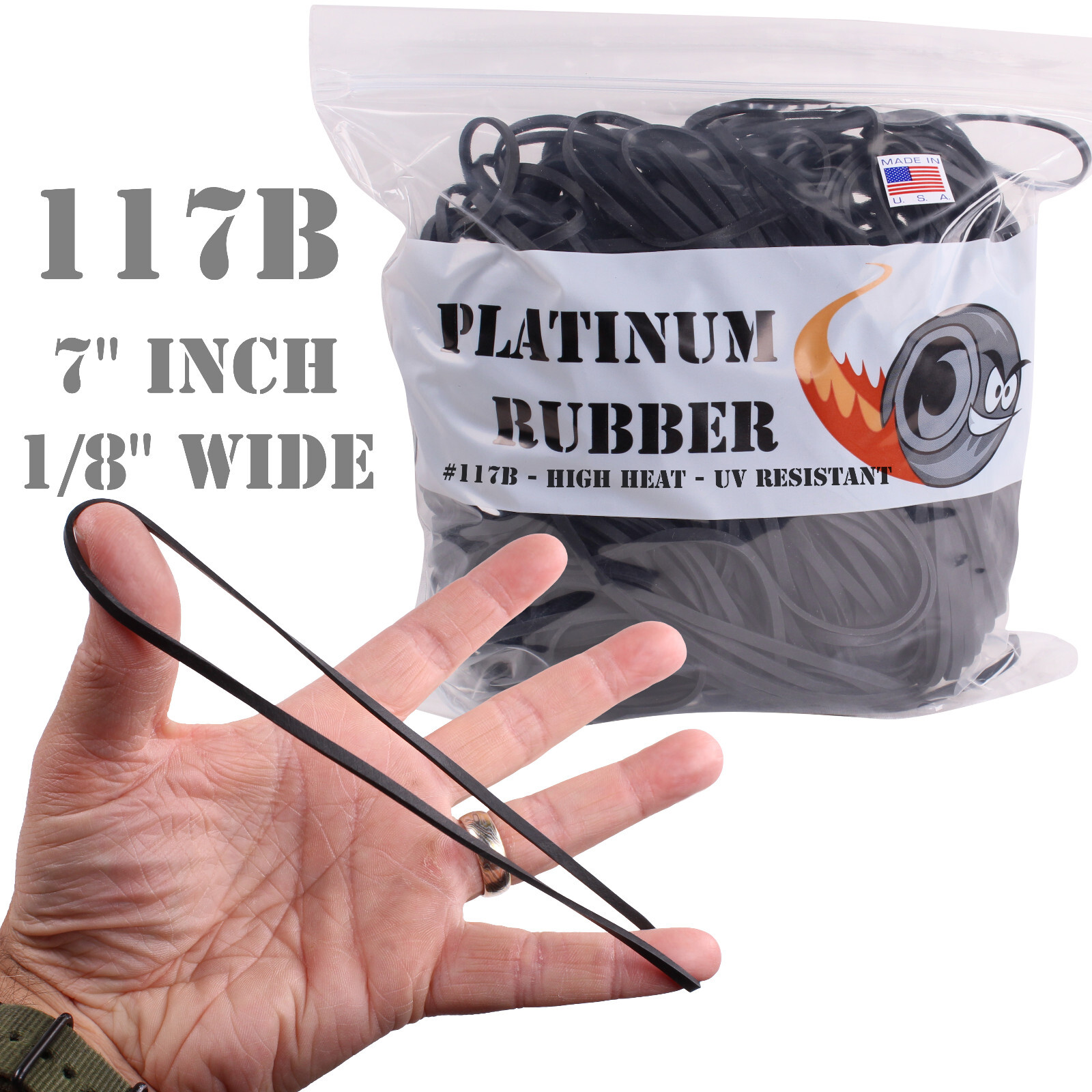 1LB Bulk Bag 7″ Inch Long Black UV #117B Rubber Bands USA XL Large Outdoor Gear