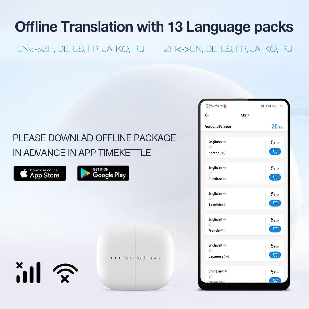 Timekettle M3 Earbuds 3-in-1 Language Translation No Subscription – White Color