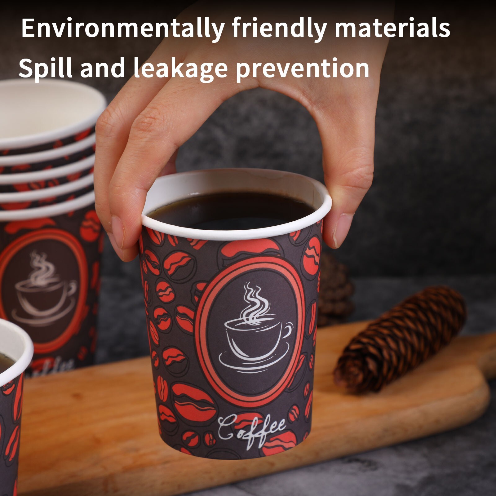 100 Pack Quality Disposable Paper Hot Coffee Tea Cups with Lids- 8oz USA SELLER