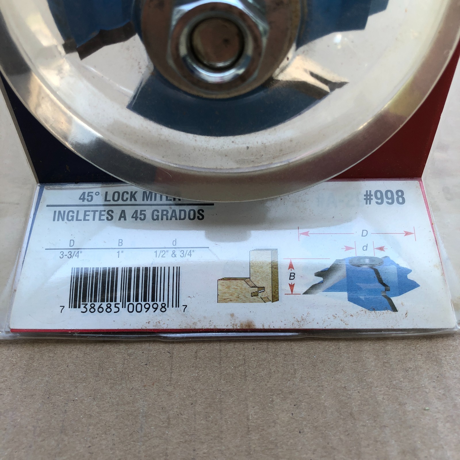 Amana Tool #998 Carbide Tripped Lock Miter 3-Wing Shaper Cutter 45 Degree 3-3/4″