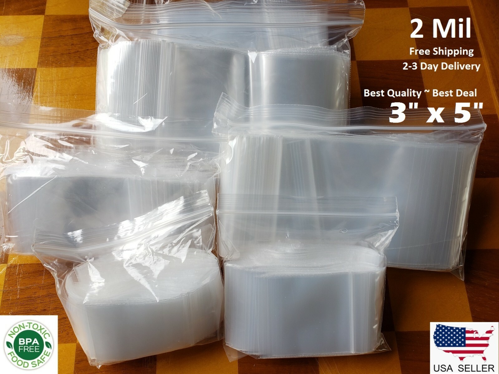 3″x 5″ CLEAR 2 MIL ZIP SEAL BAGS POLY PLASTIC RECLOSABLE LOCK MINI SMALL BAGGIES