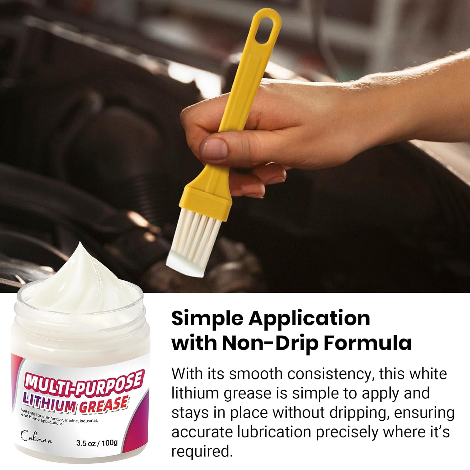 3.5Oz Multi-Purpose White Lithium Grease with 2 Brushes, Ideal for Automotive, M