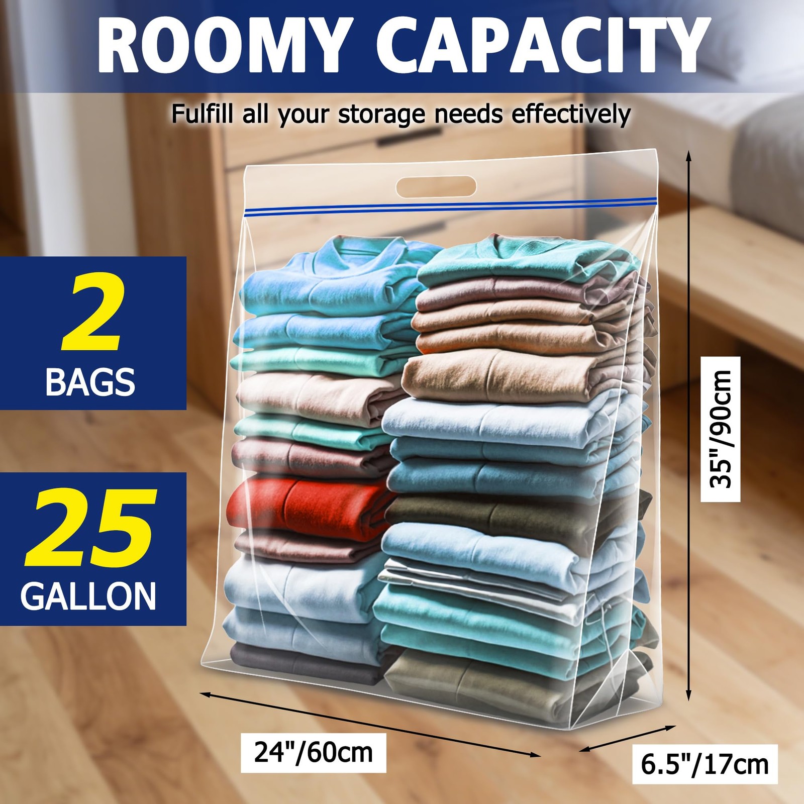 Jumbo Heavy Duty Plastic Storage Extra Large Bags, 25 Gallon 3.5 Mil Thick Cl…