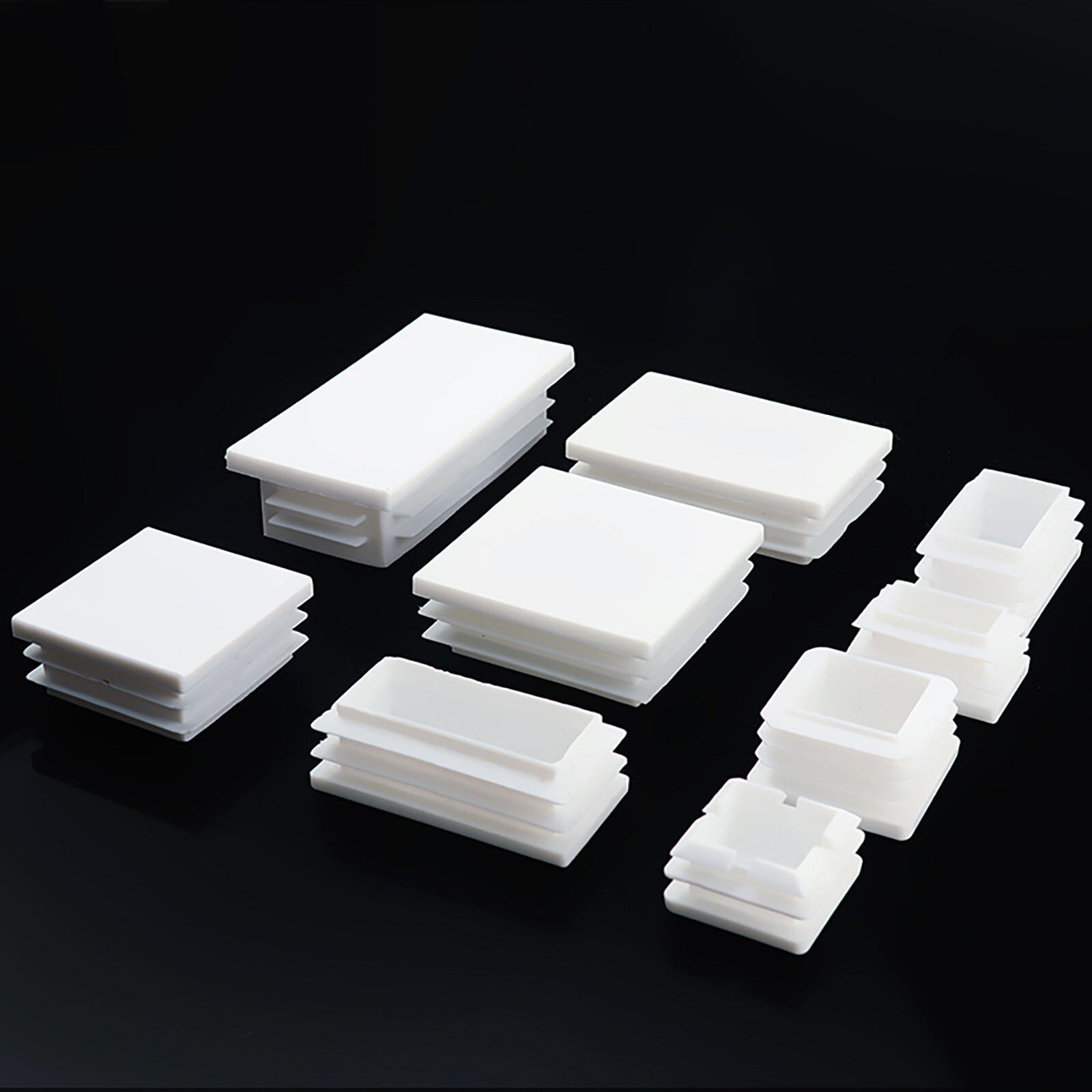 Rectangular Plastic End Caps Ribbed Plugs Blanking Inserts Rectangle Bungs White