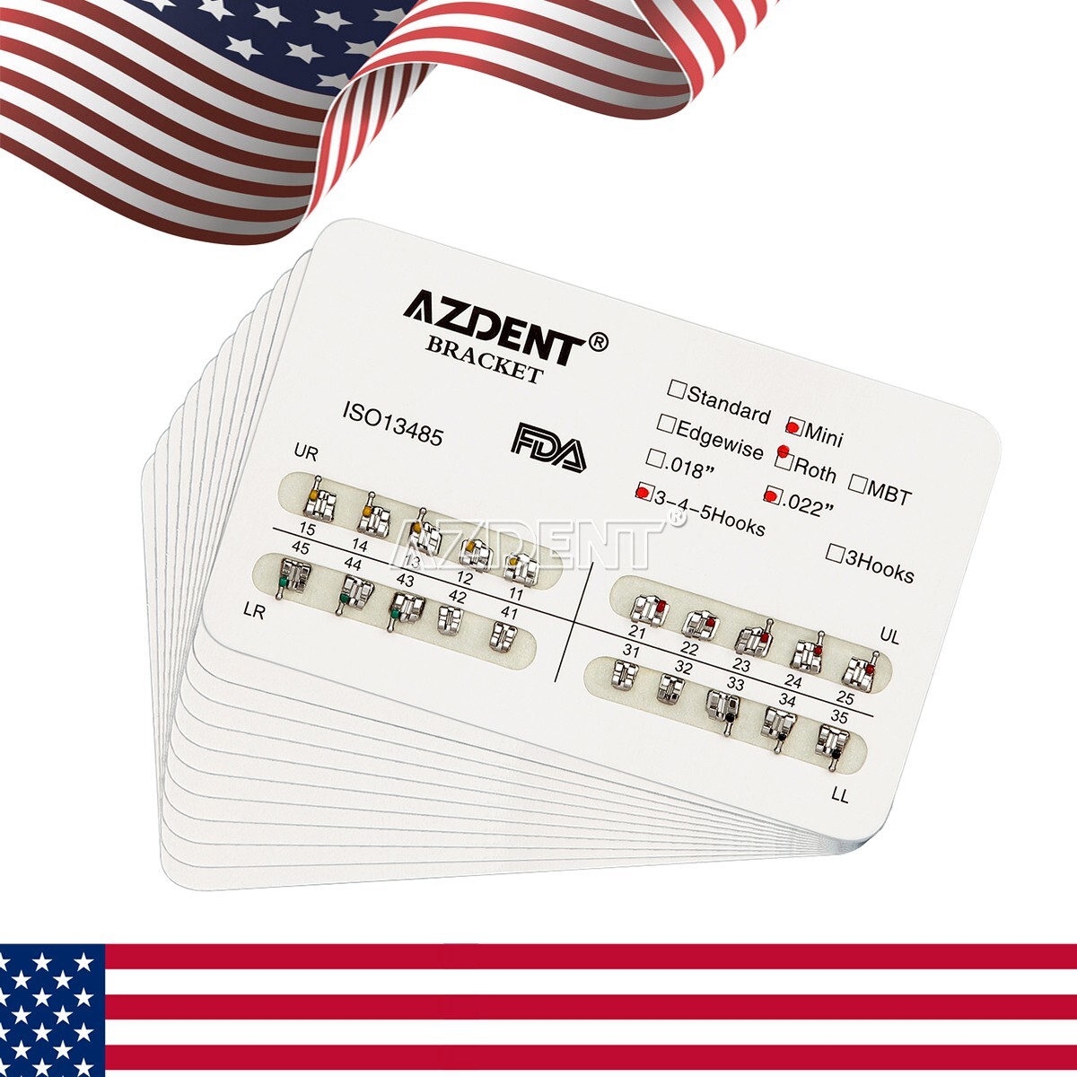 5packs AZDENT Dental Orthodontic Brackets Braces Metal Mini Roth.022 Hooks 345