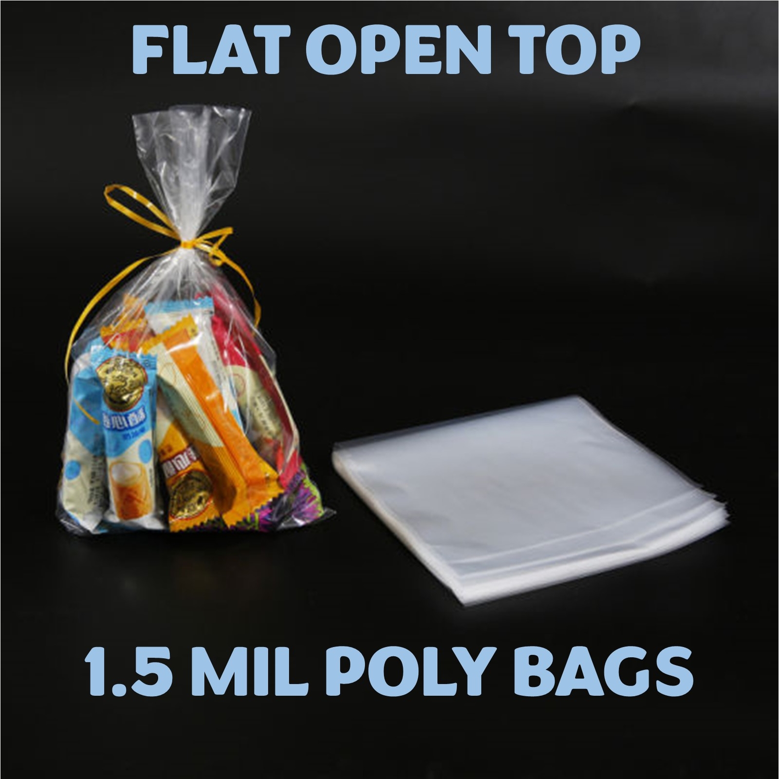 ANY SIZE 100 1.5MIL FLAT OPEN TOP CLEAR POLY BAGS FOOD PACKAGING PLASTIC SHIPPIN