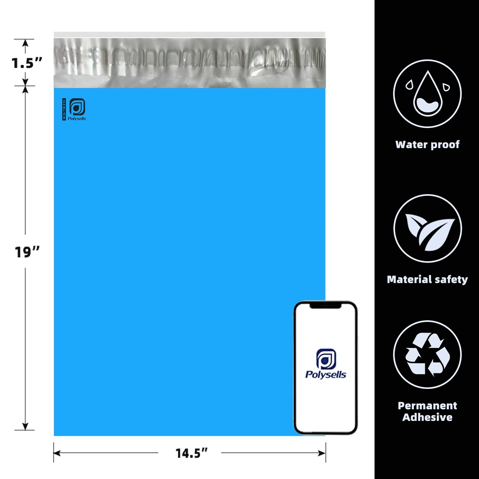 500 14.5×19 Poly Mailers Envelopes Self Sealing Shipping Mailers Blue POLYSELLS