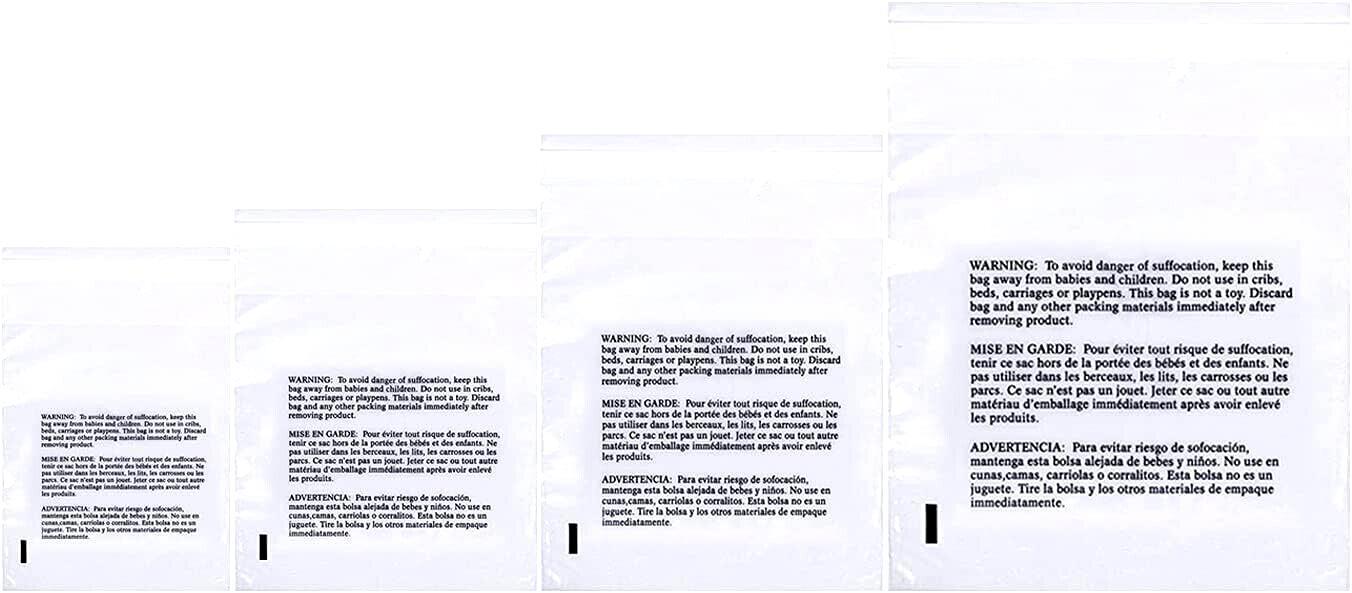Poly Bags Resealable Suffocation Warning Clear Merchandise 1.5 mil Shirt Apparel