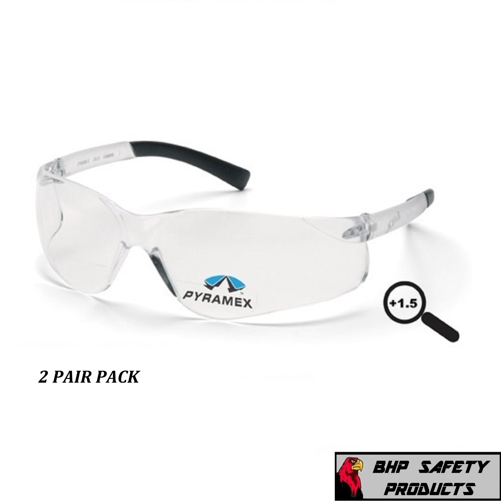PYRAMEX ZTEK READER SAFETY GLASSES CLEAR BIFOCAL +1.50 LENS S2510R15 (2 PAIR)
