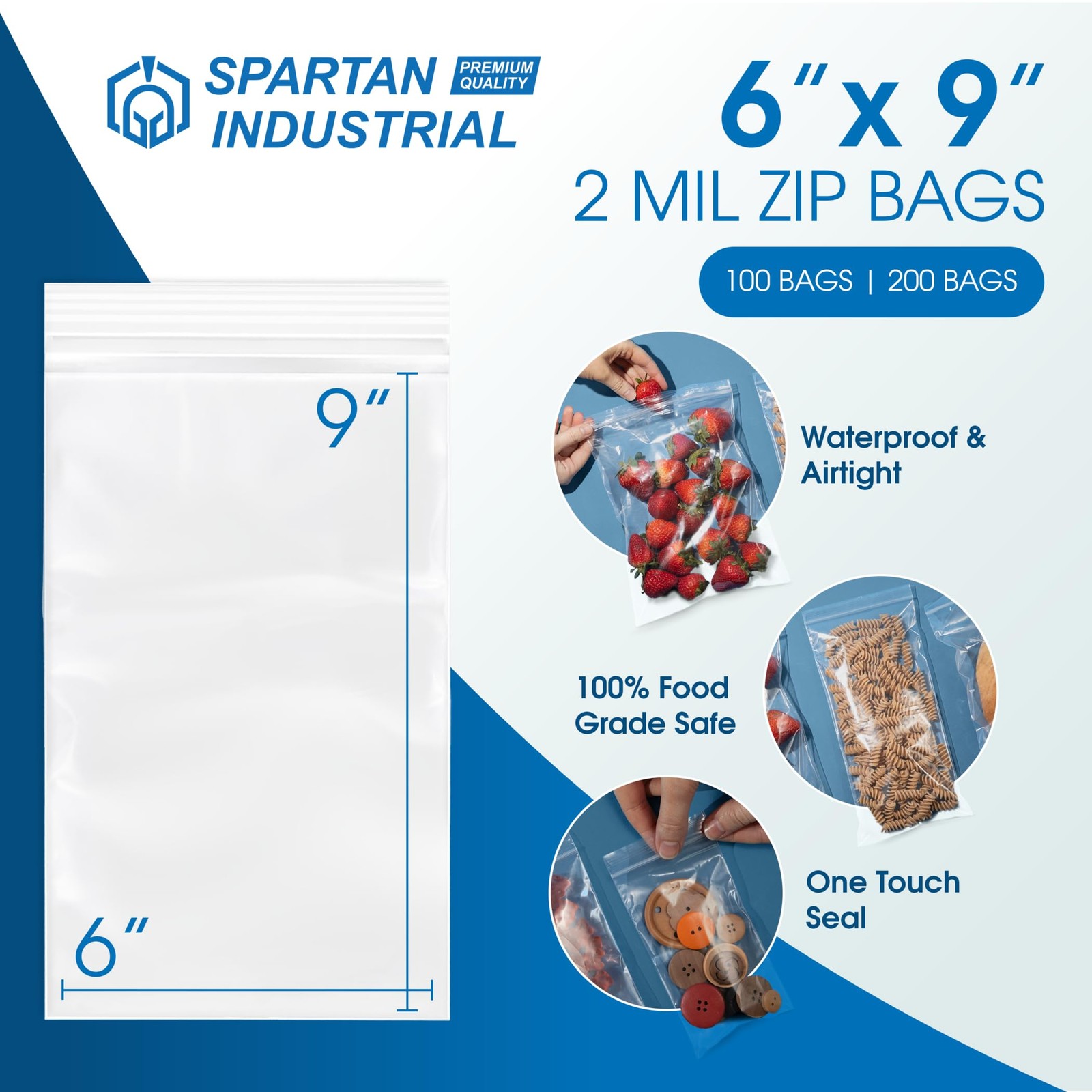 Spartan Industrial – 6” X 9” (1000 Count) 2 Mil Clear Reclosable Zip Plastic Pol