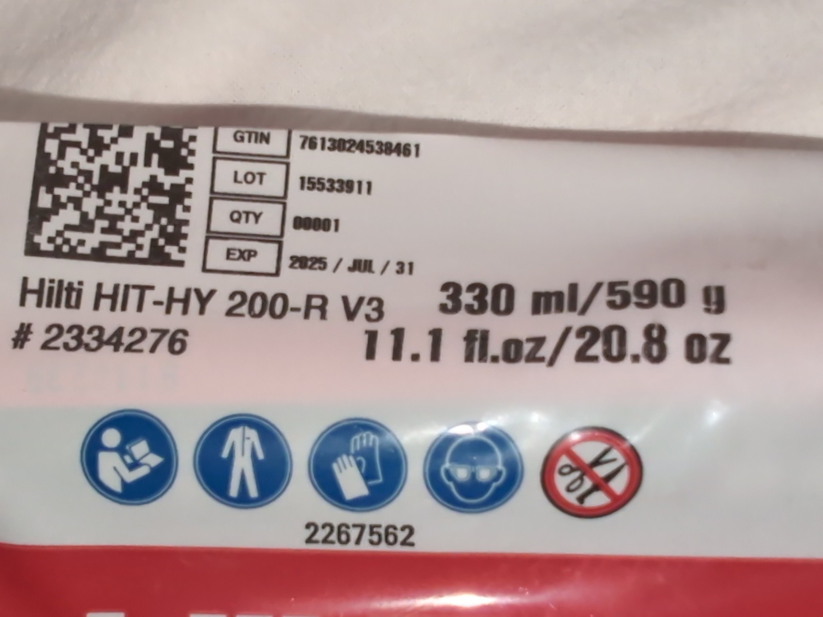 15 tubes of Hilti HIT-HY 200-R V3 Epoxy Adhesive 11.1 fl. oz.