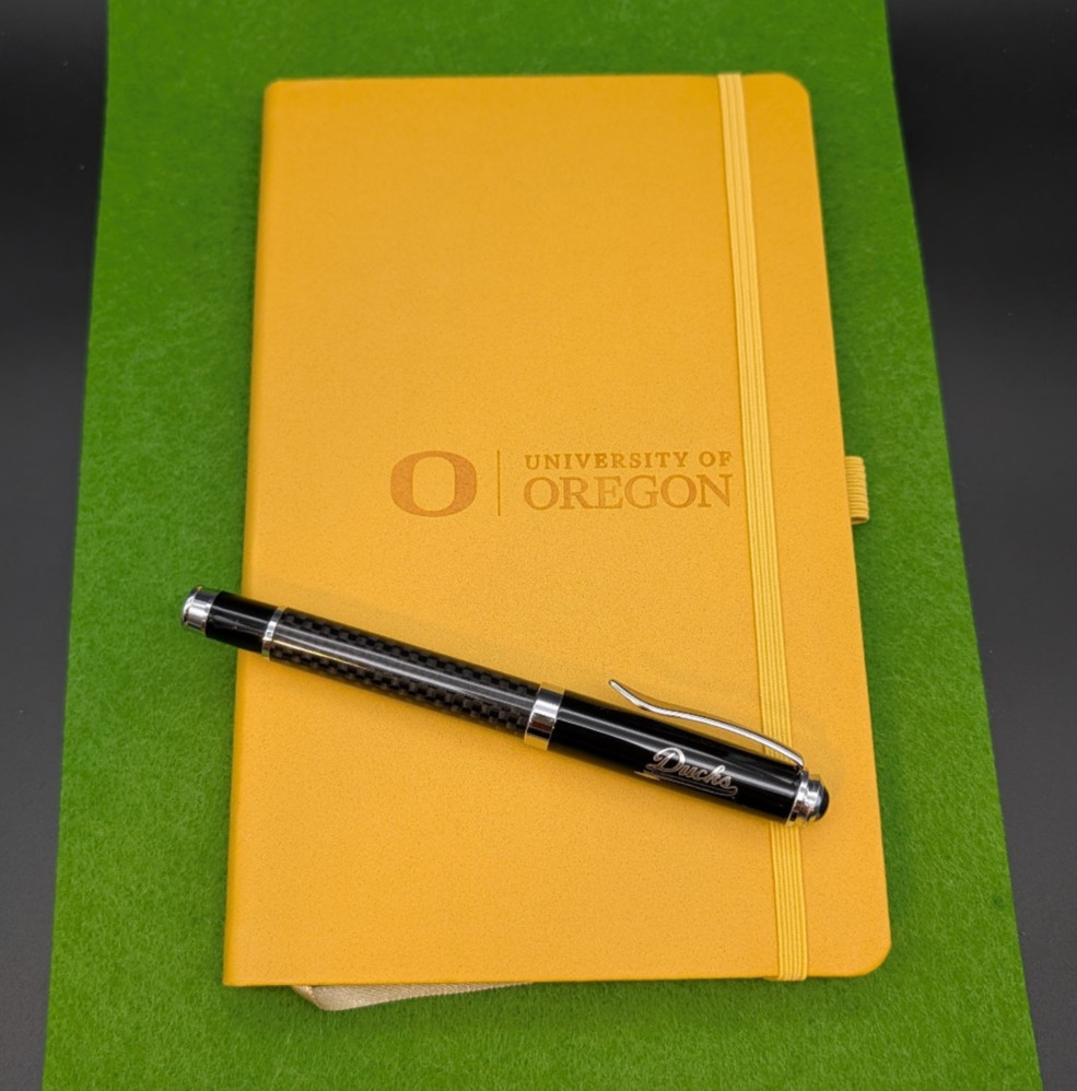 UO Ducks University of Oregon 8.5inx5.25in Yellow Journal and Black DUCKS Pen