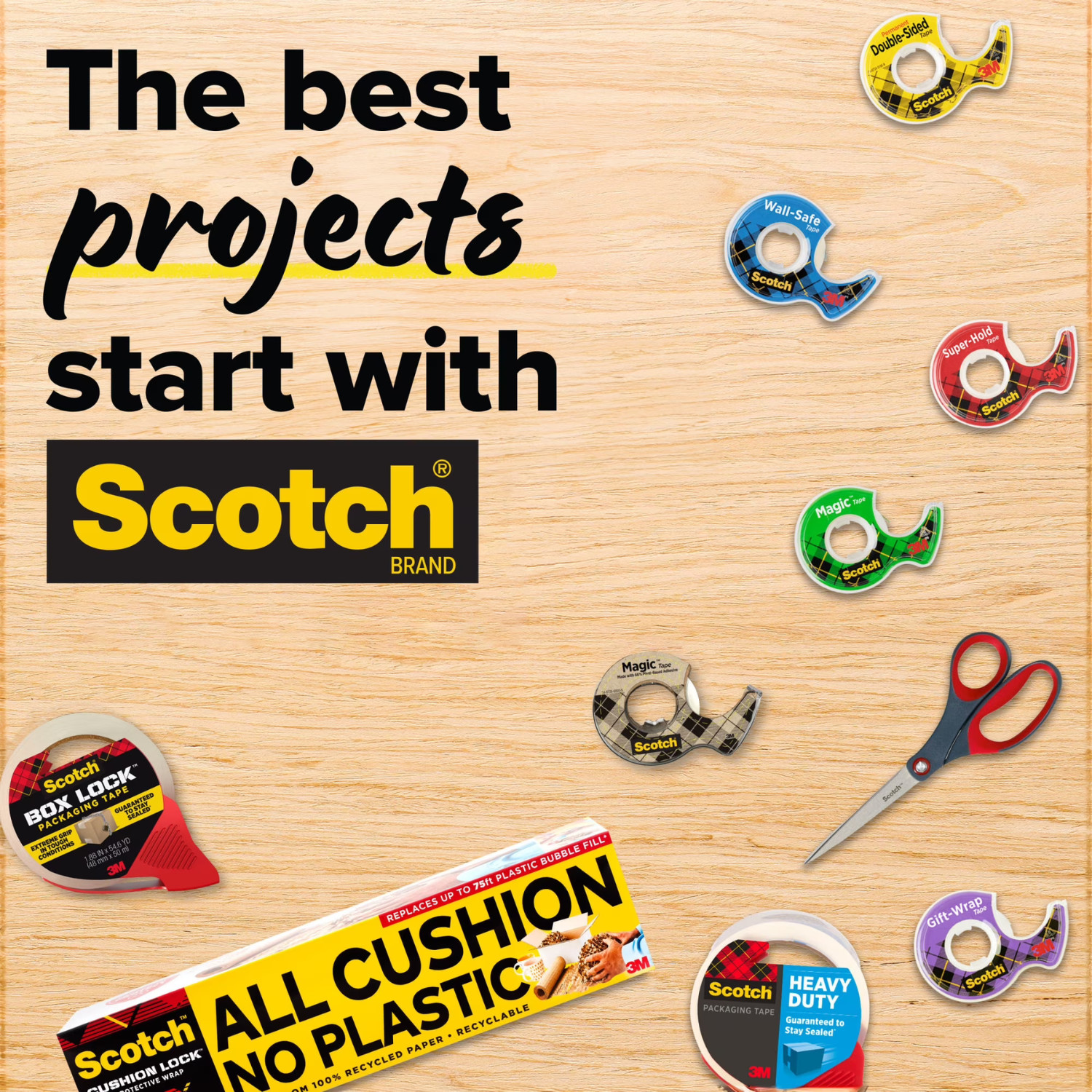 Scotch Heavy Duty Packaging Tape, 3″ Core, Clear, 1.88″ x 54.6 yds, 6 Rolls