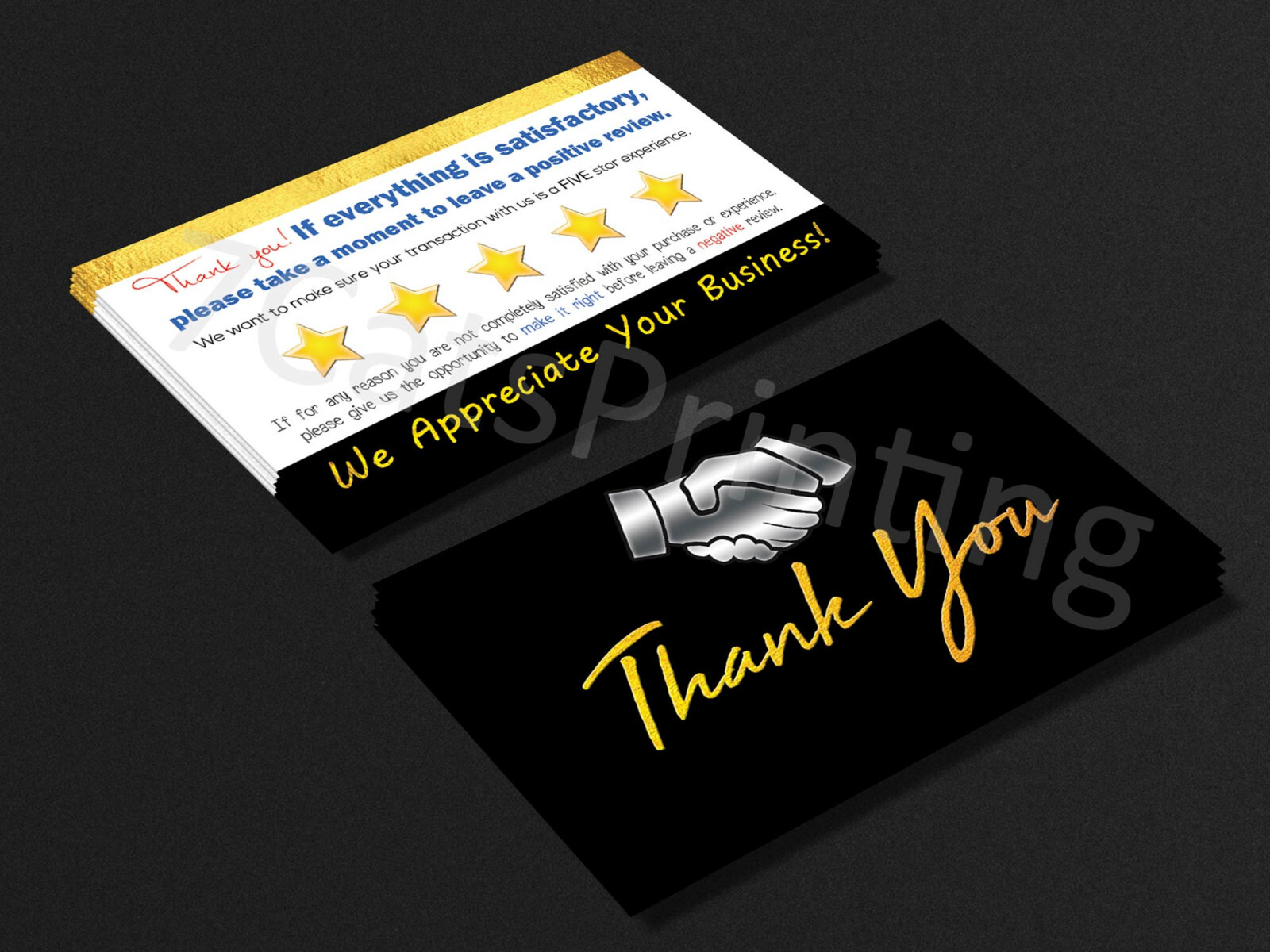for eBay Seller Thank You Cards Notes For Your Order Black Gold Five Stars